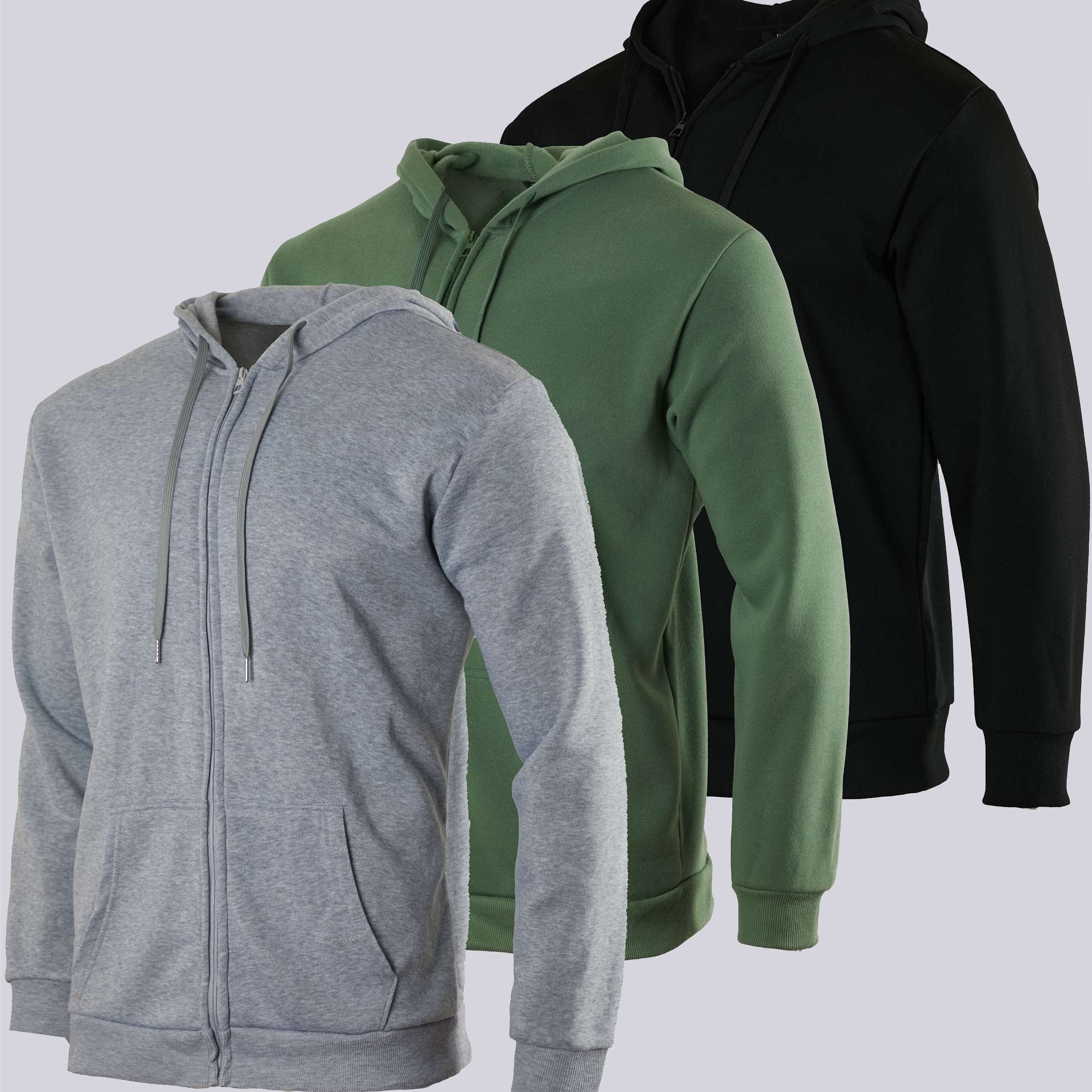 3 Pack: Mens Fleece Full Zip Hoodie Jacket