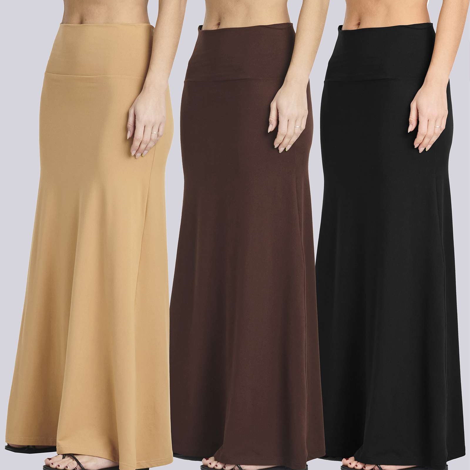 3 Pack: Women's Ultra-Soft Flowy Maxi Skirt