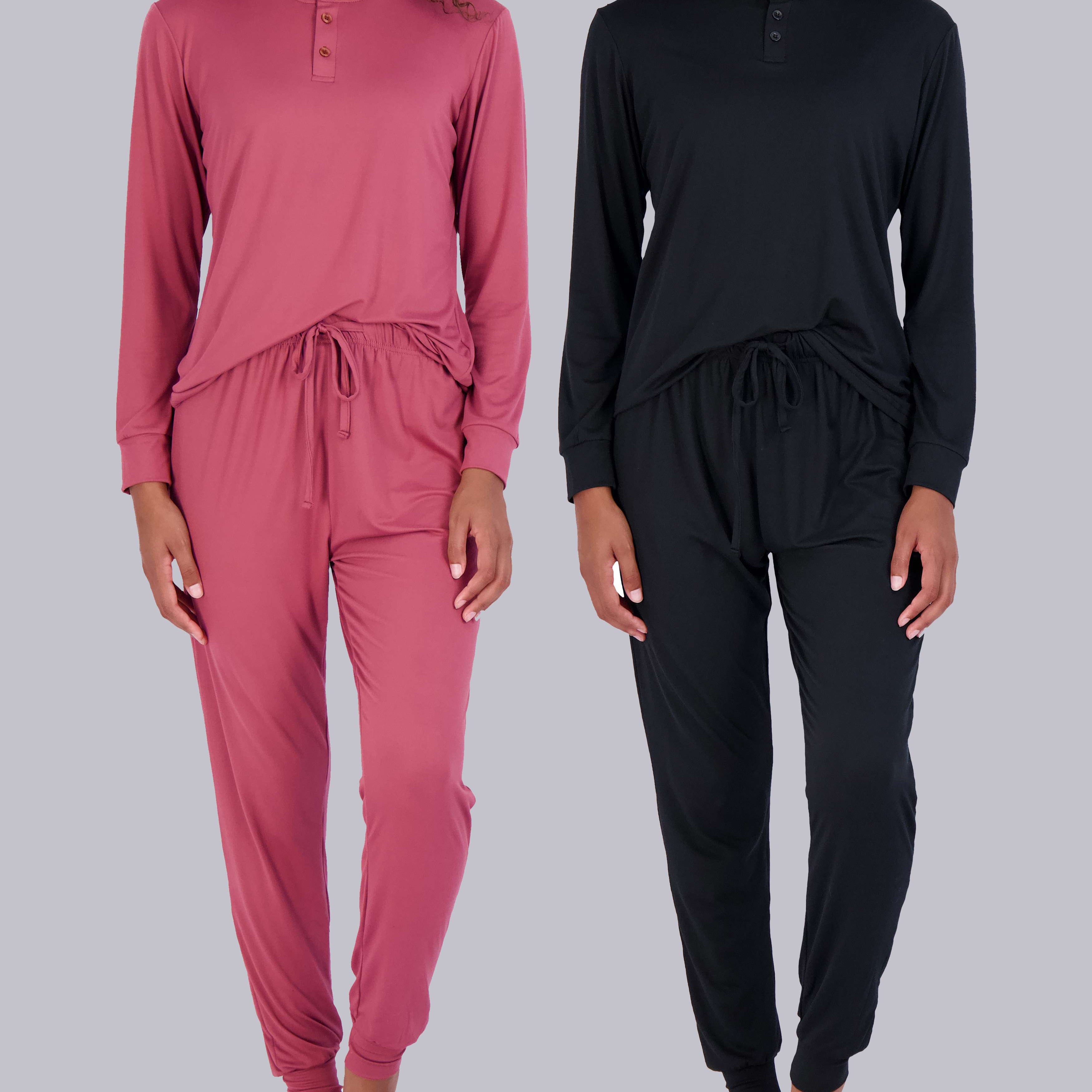 4 Piece: Womens Long Sleeve Henley & Jogger Lounge Pajama Set