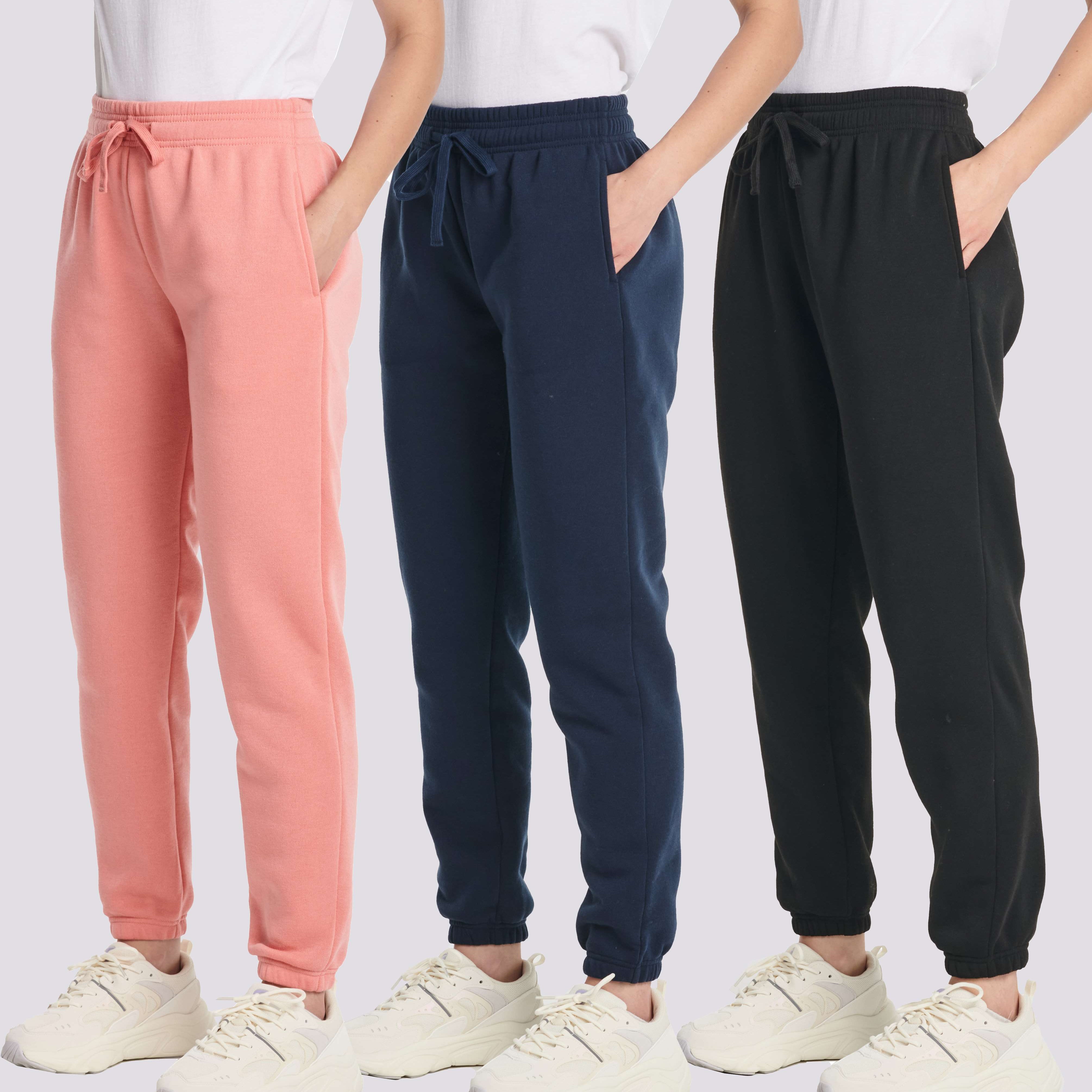 3 Pack: Women's Fleece Jogger Sweatpants with Elastic Cuff (Available in Plus Size)