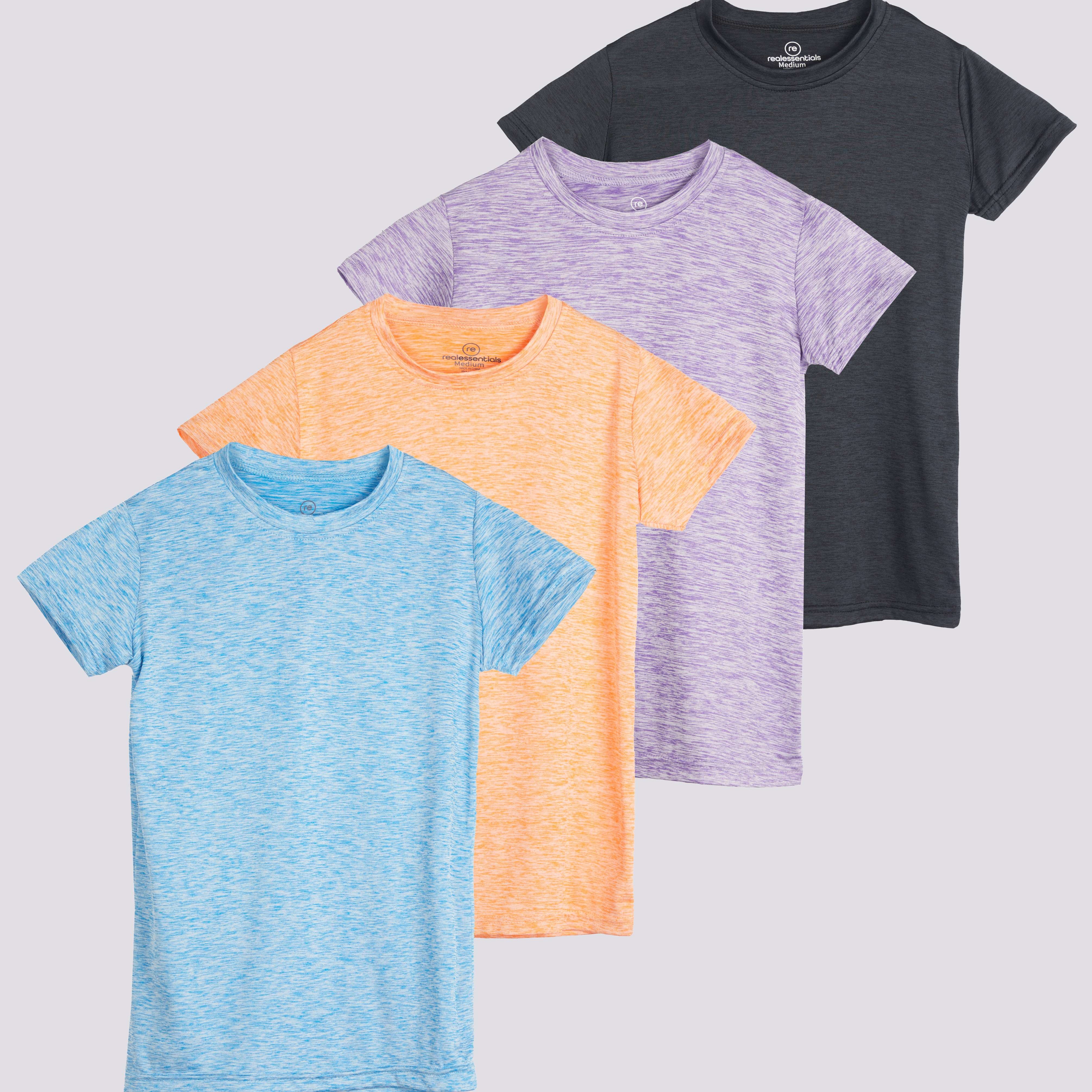 4 Pack: Girls Short Sleeve Dry-Fit Crew Neck Active T-Shirt