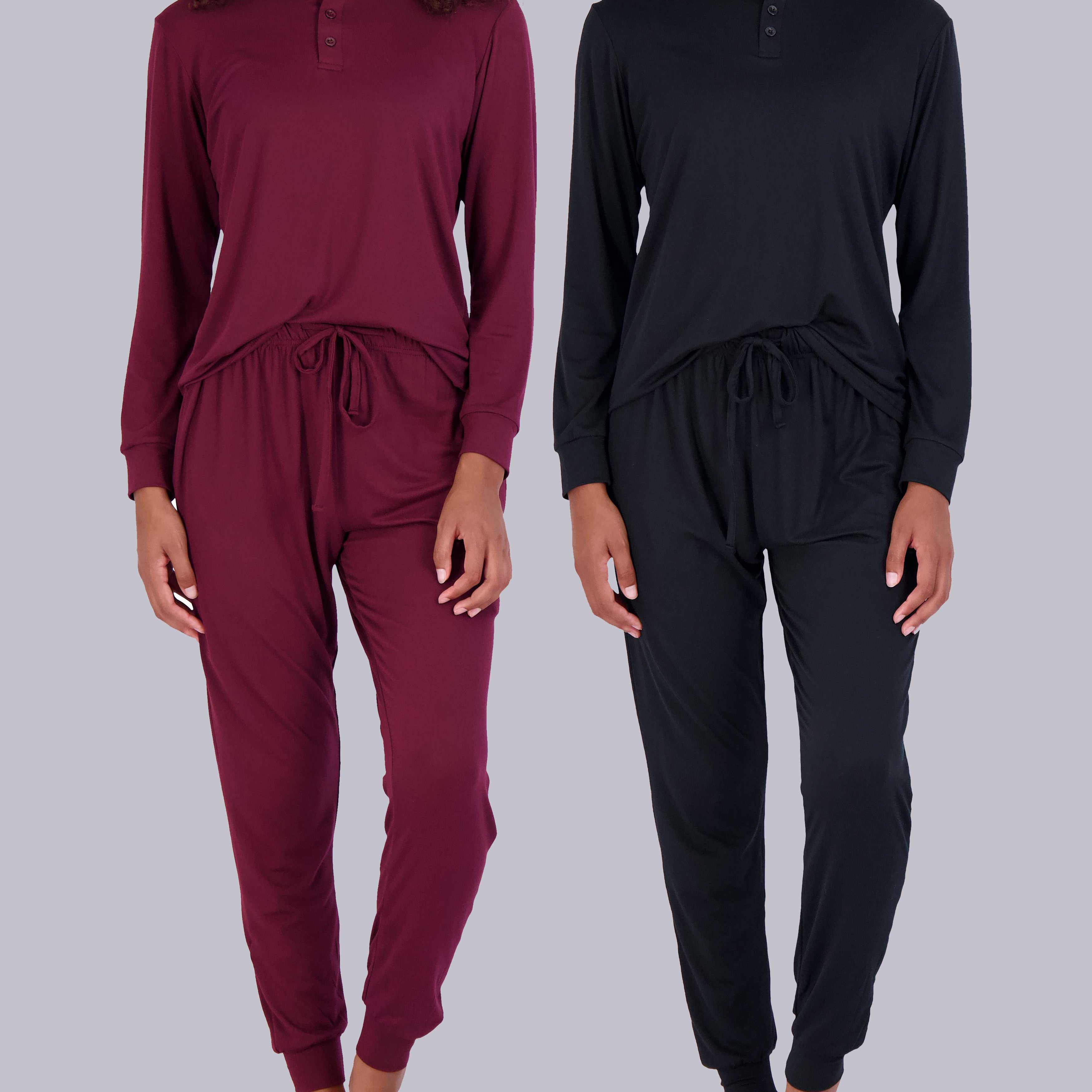 4 Piece: Womens Long Sleeve Henley & Jogger Lounge Pajama Set