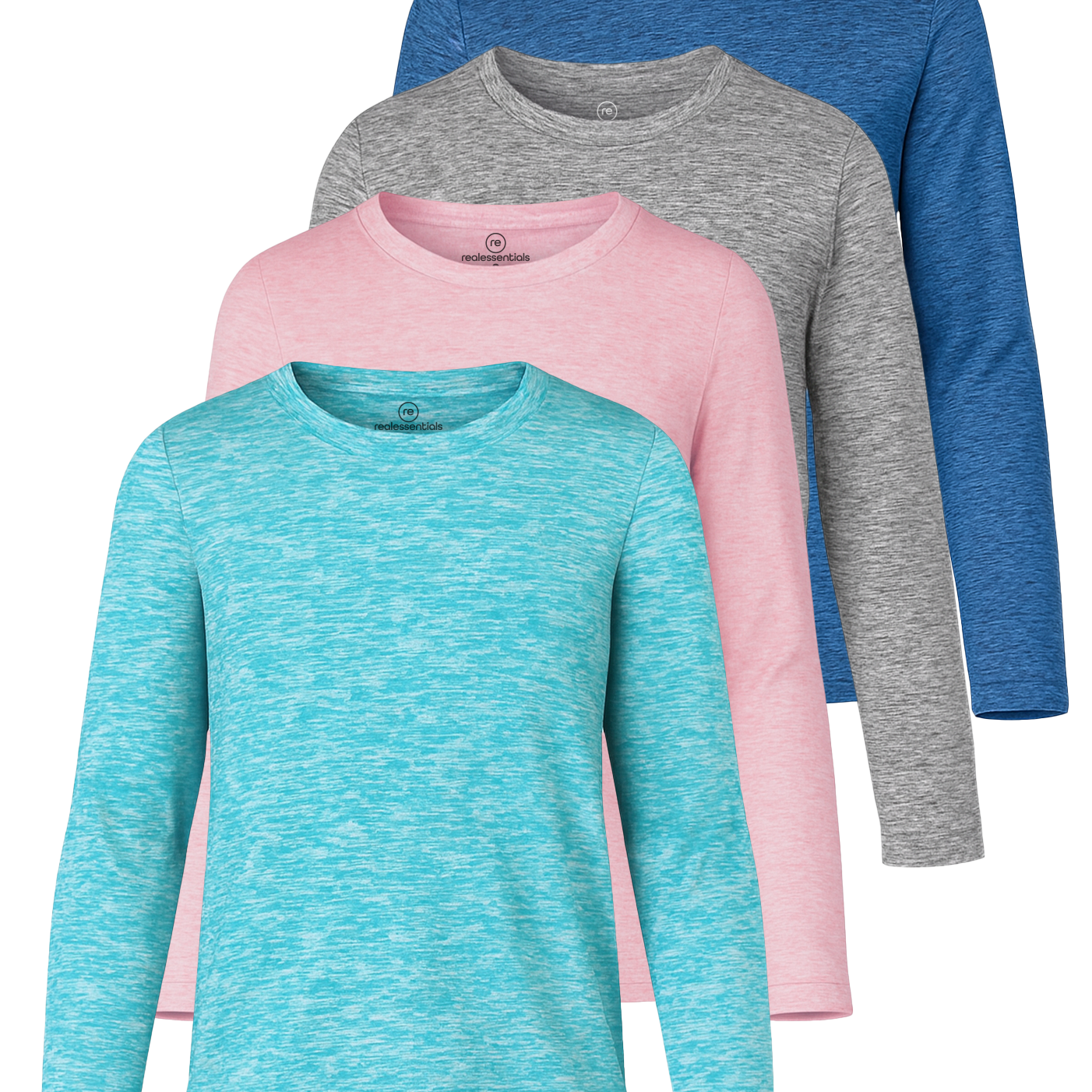 4 Pack: Girls Dry-Fit Long Sleeve Active Crew Neck T-Shirt
