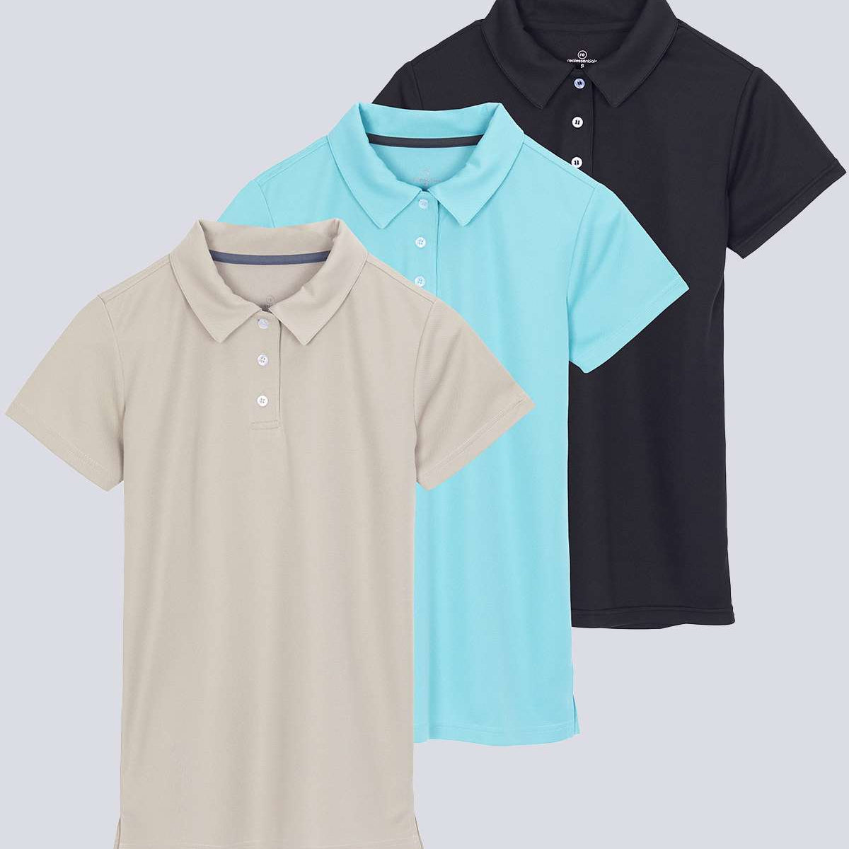 3 Pack: Womens Short Sleeve Dry-Fit Performance Polo Shirt (Available In Plus Size)