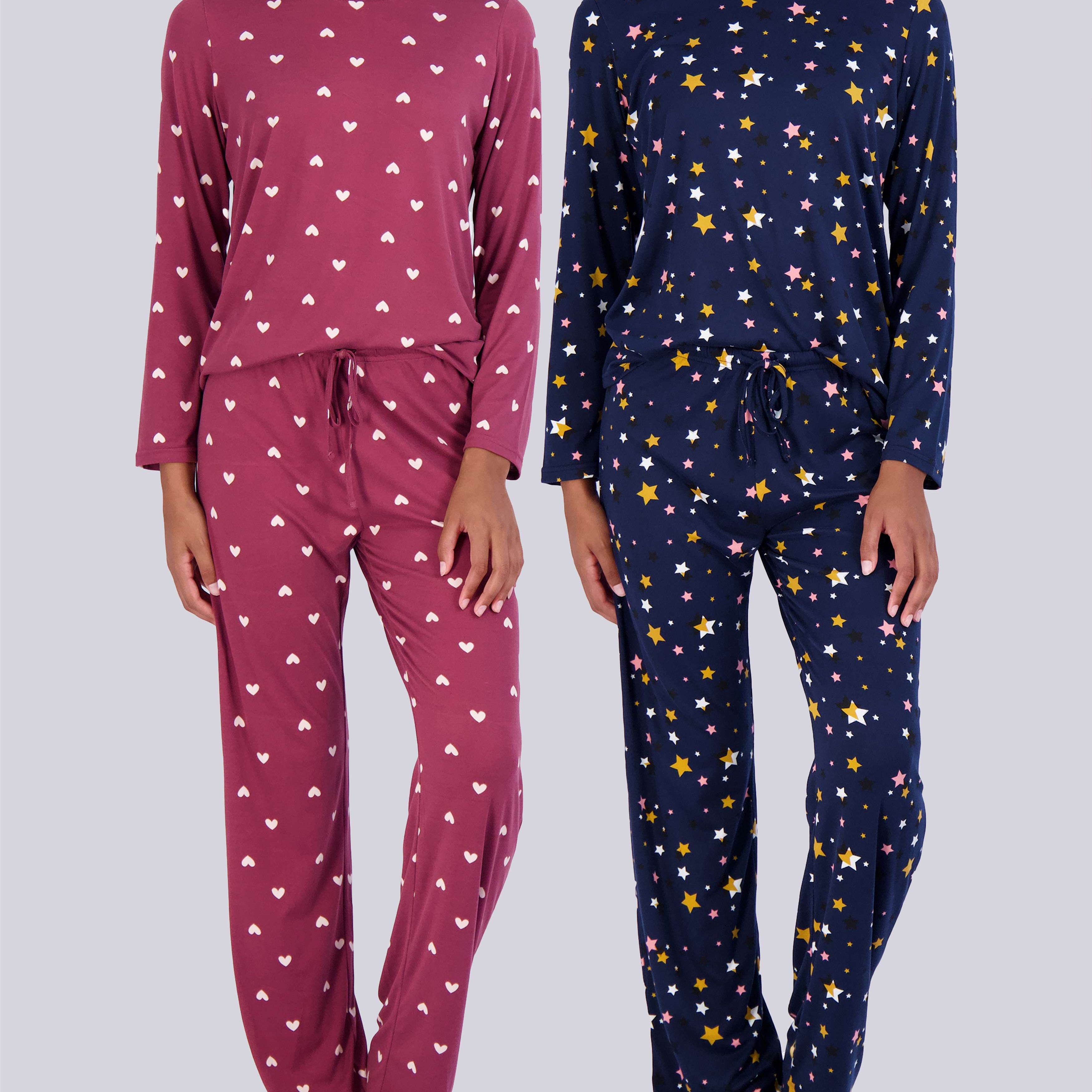 2 Pack: Women’s Pajama Set Super-Soft Long Sleeve Top With Pants