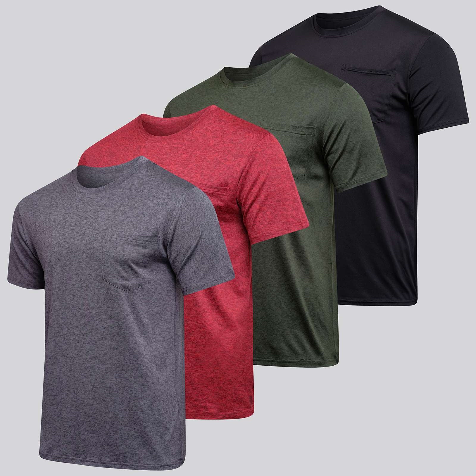 4 Pack: Mens Dry-Fit Active Pocket Short Sleeve Crew T-Shirts (Available in Big & Tall)