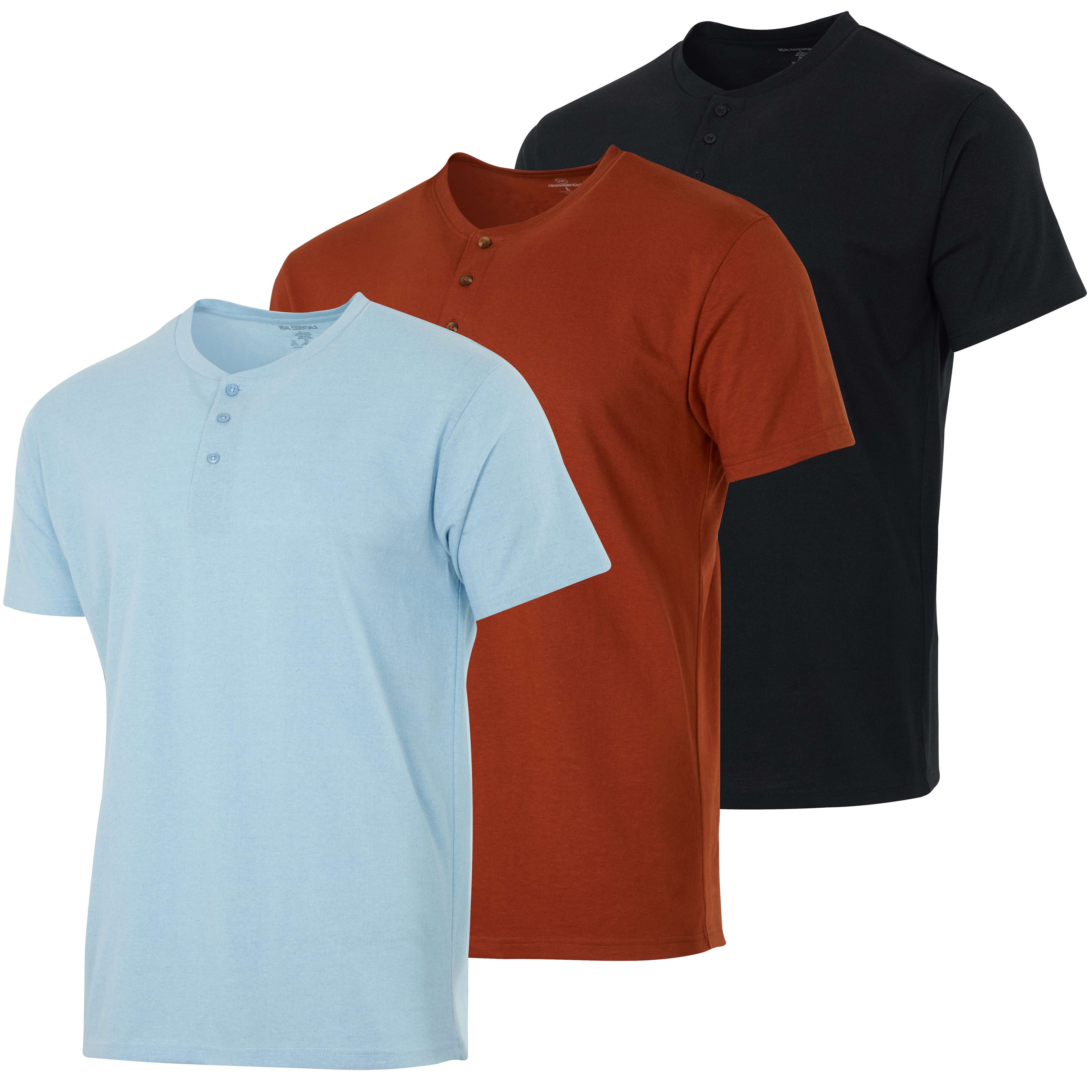 3 Pack: Mens Cotton Short Sleeve Henley T-Shirt