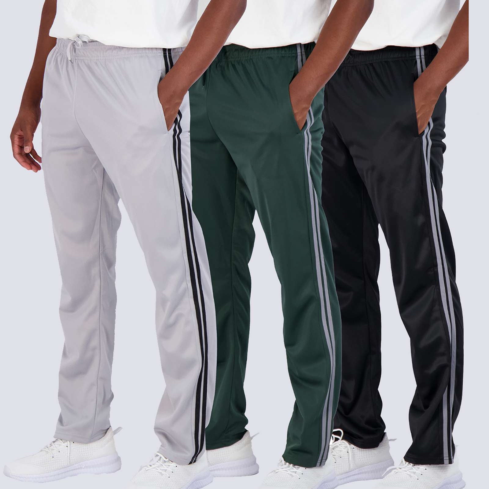 3 Pack: Mens Active Athletic Casual Tricot Open Bottom Sweatpants with Pockets (Available in Big & Tall)