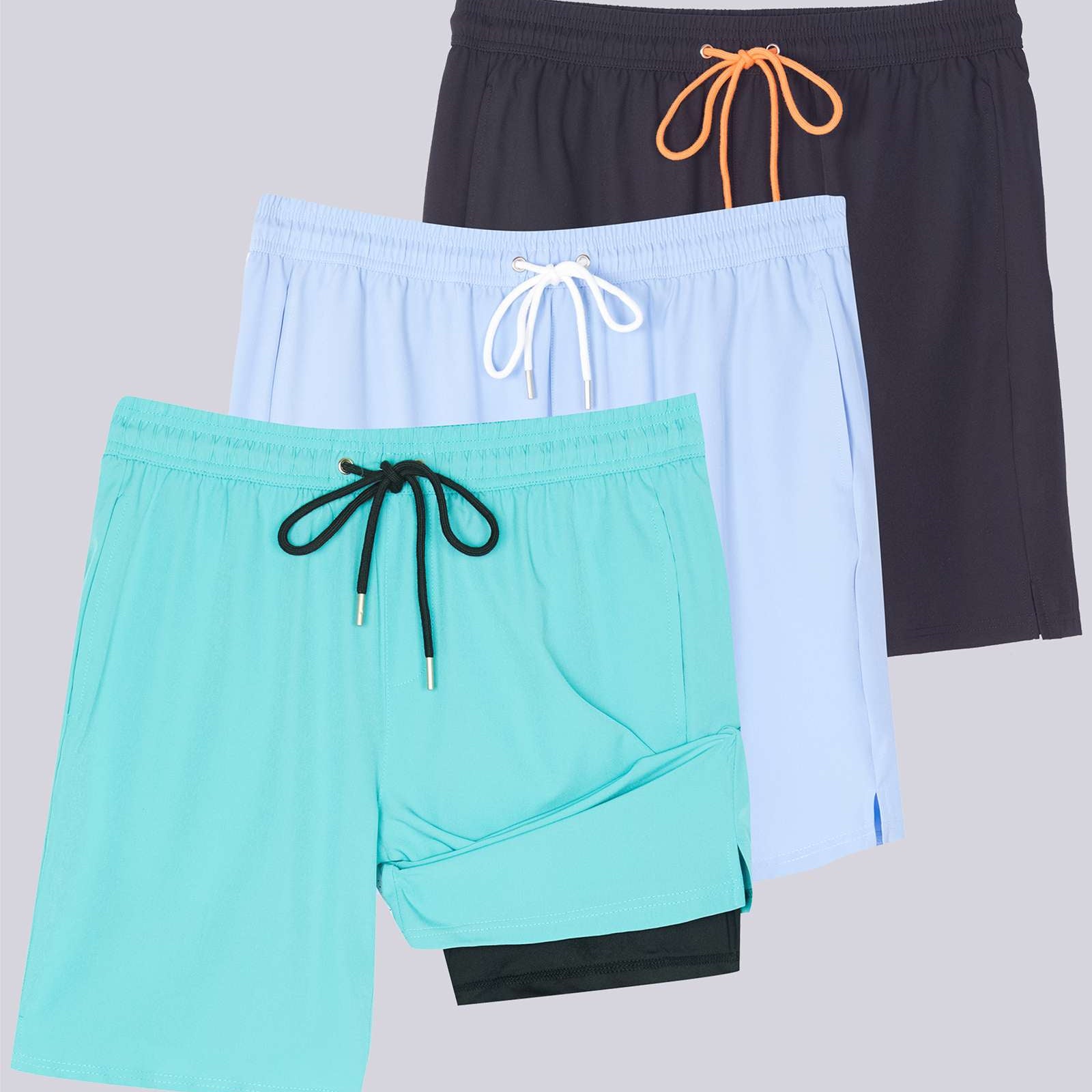 3 Pack: Men's 9" 2-in-1 Board Shorts with Compression Liner