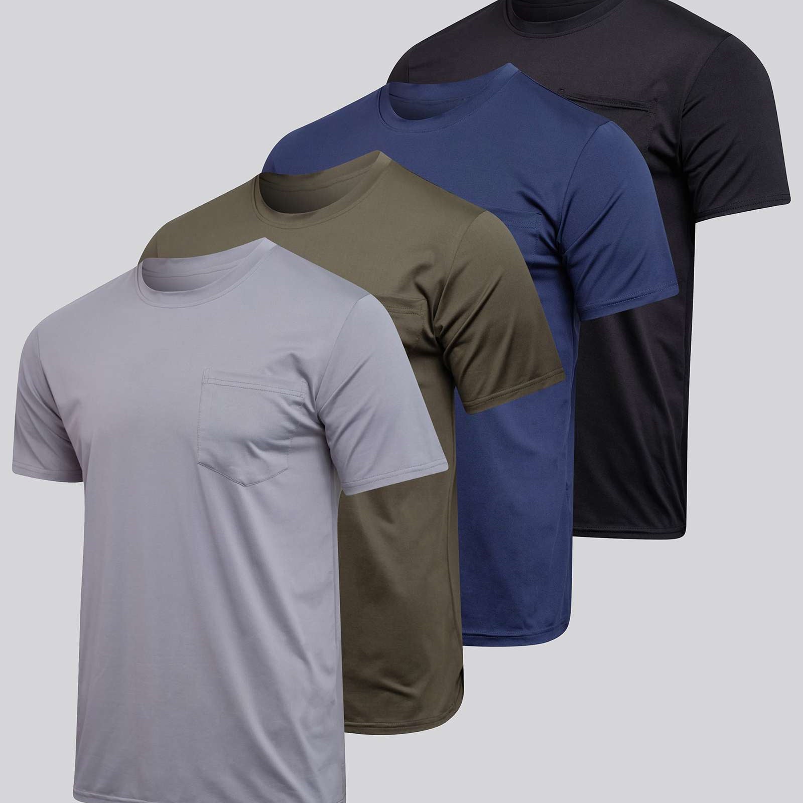 4 Pack: Mens Dry-Fit Active Pocket Short Sleeve Crew T-Shirts (Available in Big & Tall)