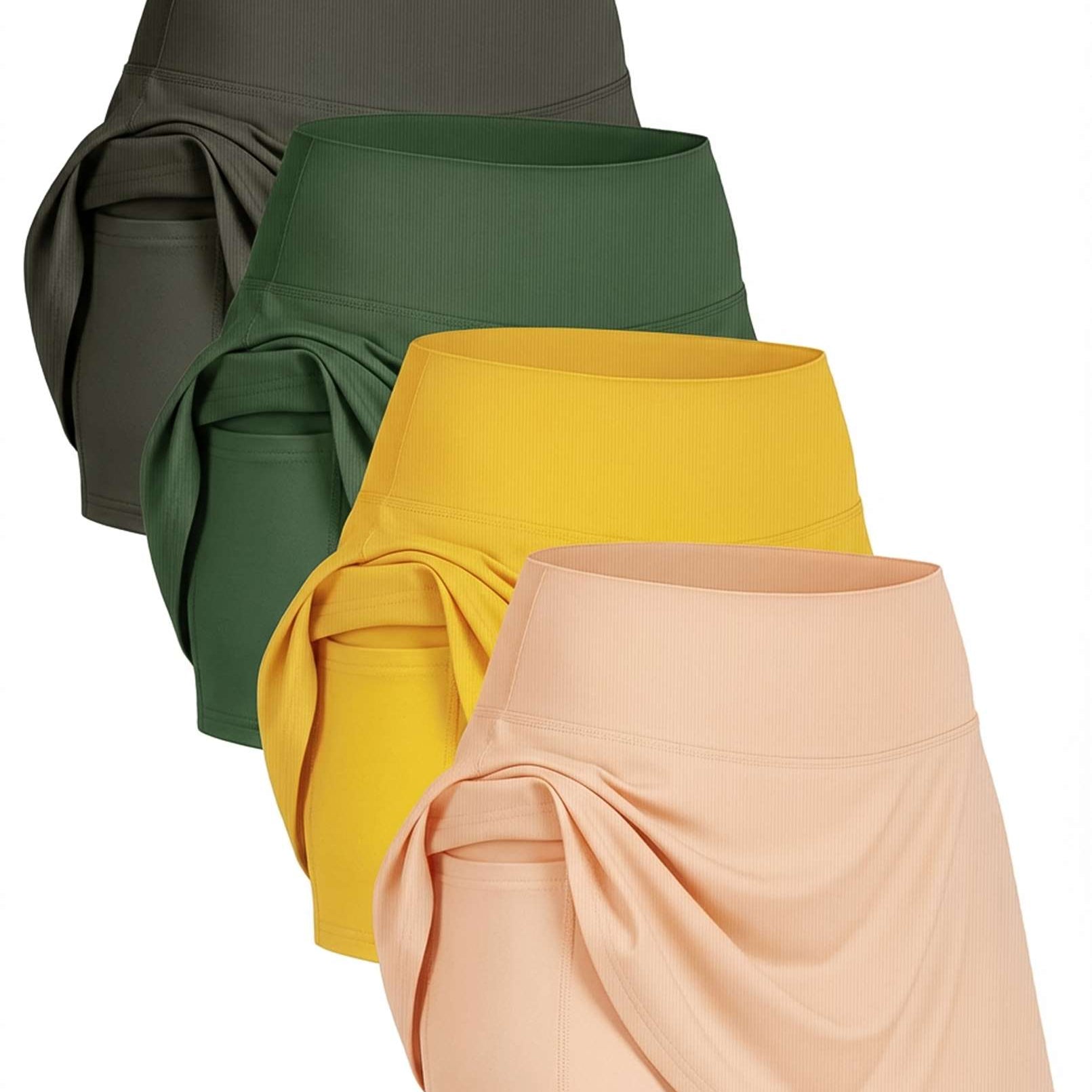 4 Pack: Women's Ribbed Active Skort with Pockets