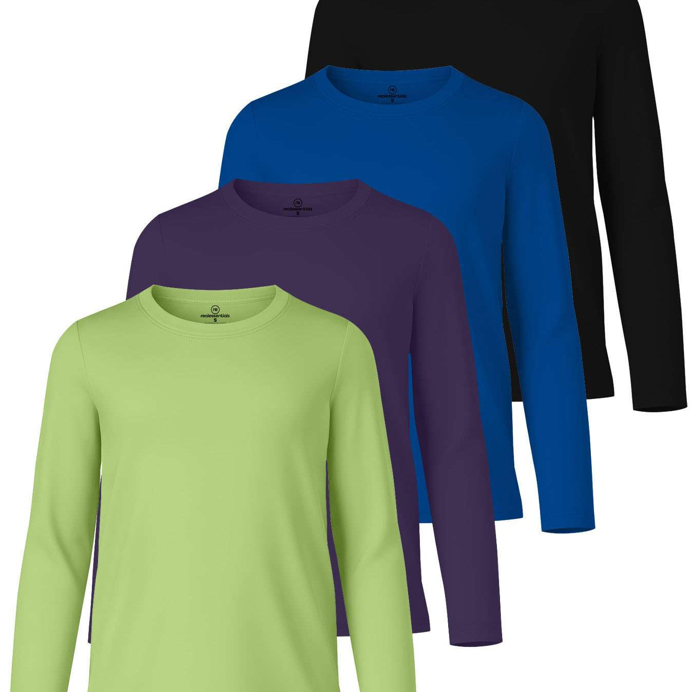 4 Pack: Girls Dry-Fit Long Sleeve Active Crew Neck T-Shirt