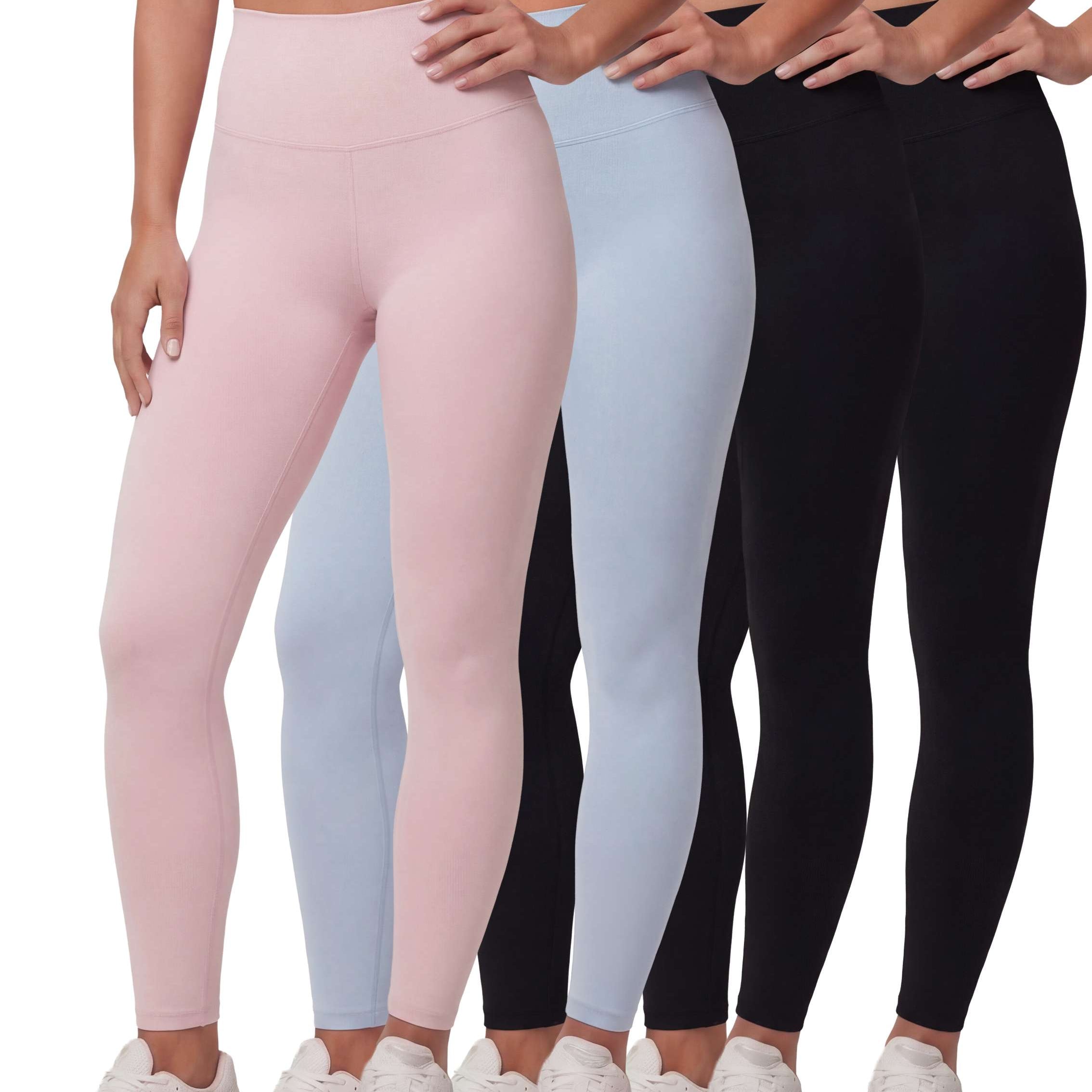 Real Essentials 4 Pack: Women's Workout Athletic Leggings Yoga Pants Tummy Control High Waisted Running Gym Pilates Soft