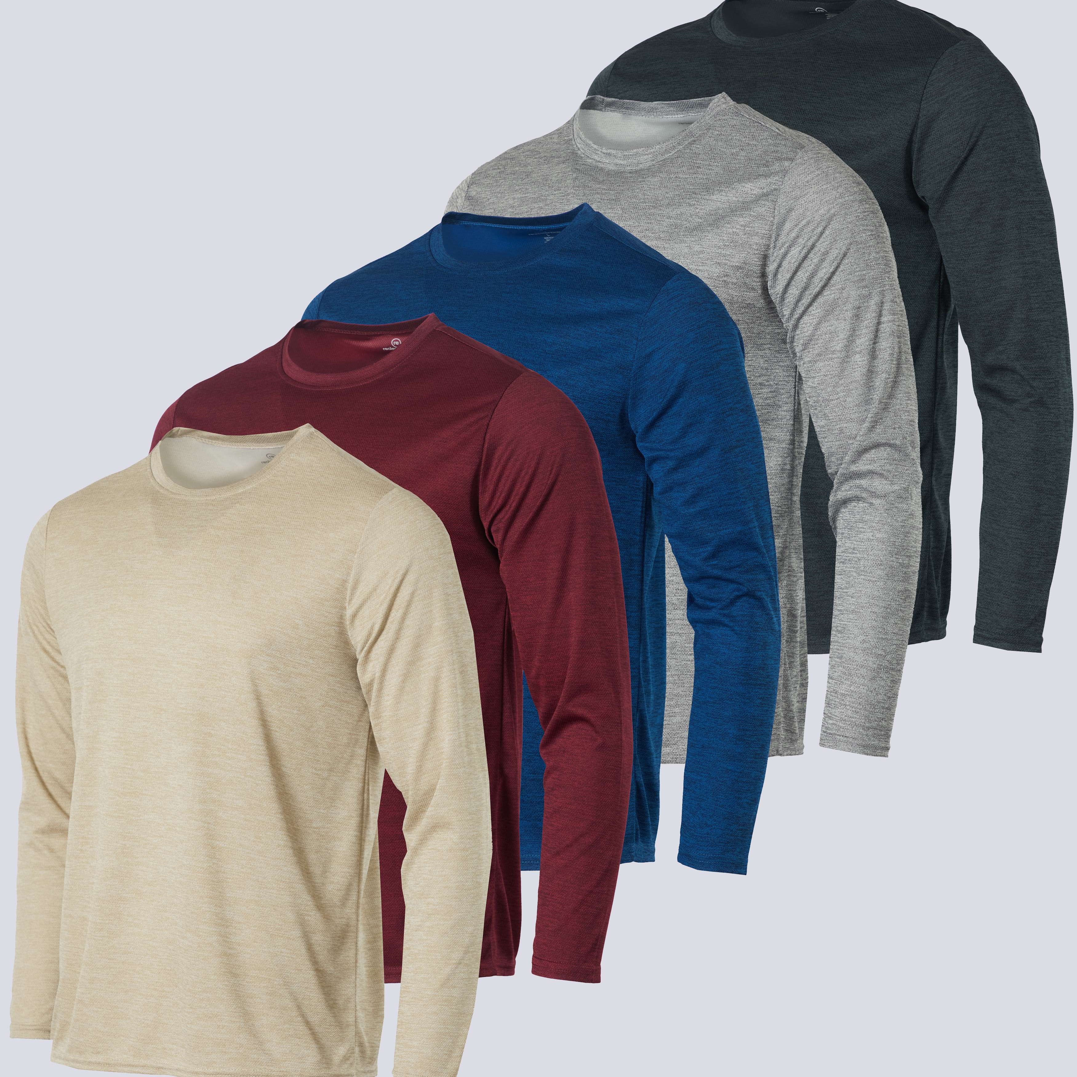5 Pack: Men's Mesh Quick Dry Athletic Long Sleeve T-Shirt UPF SPF UV Sun (Available in Big & Tall)
