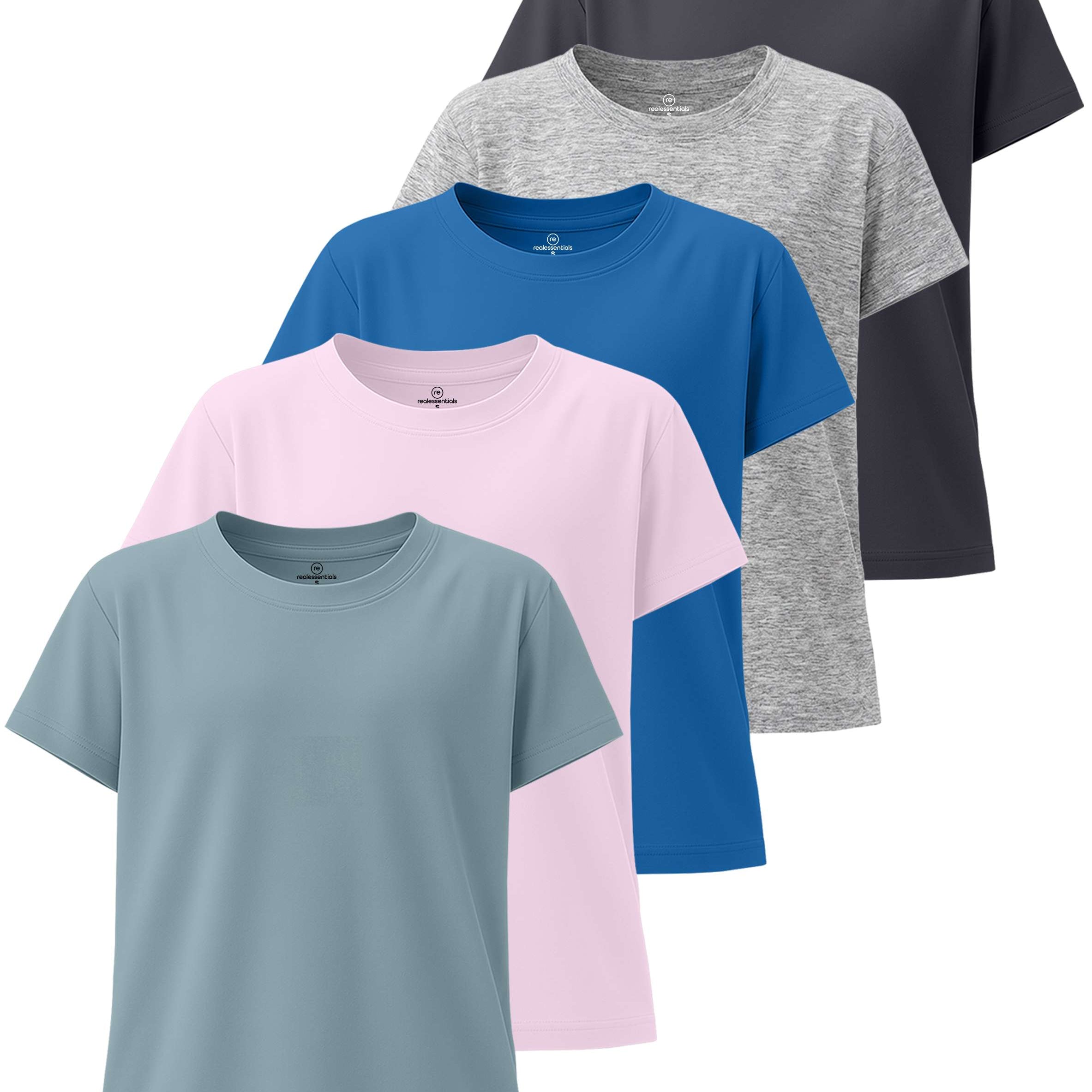 4 Pack: Girls Short Sleeve Dry-Fit Crew Neck Active T-Shirt