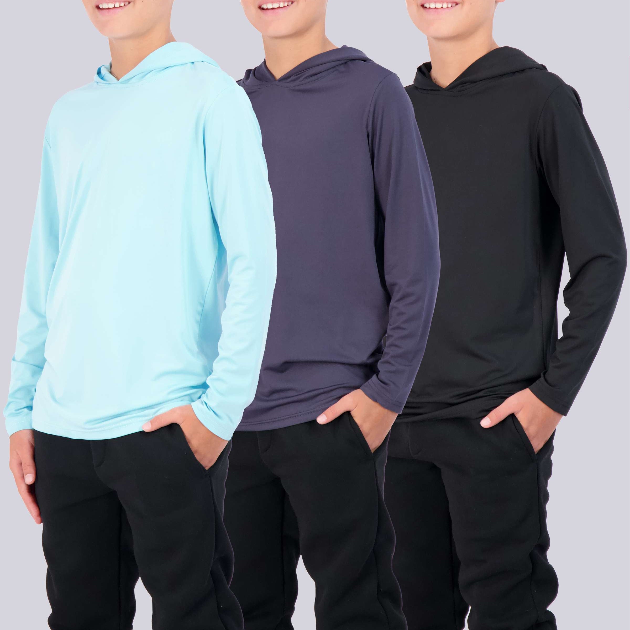 3 Pack: Boys Dry Fit Long Sleeve Active Pullover Hoodie Sweatshirt