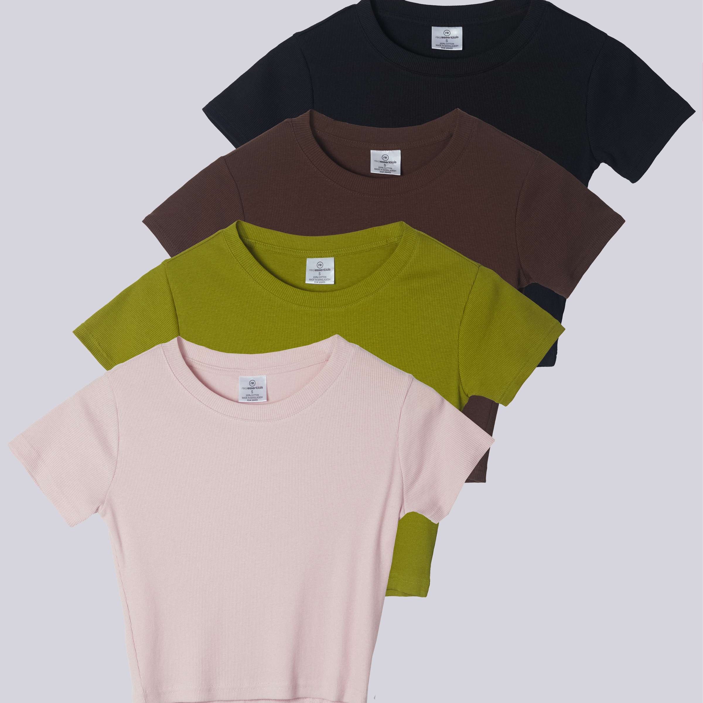 4 Pack: Women's Short Sleeve Ribbed Knit Crop Top