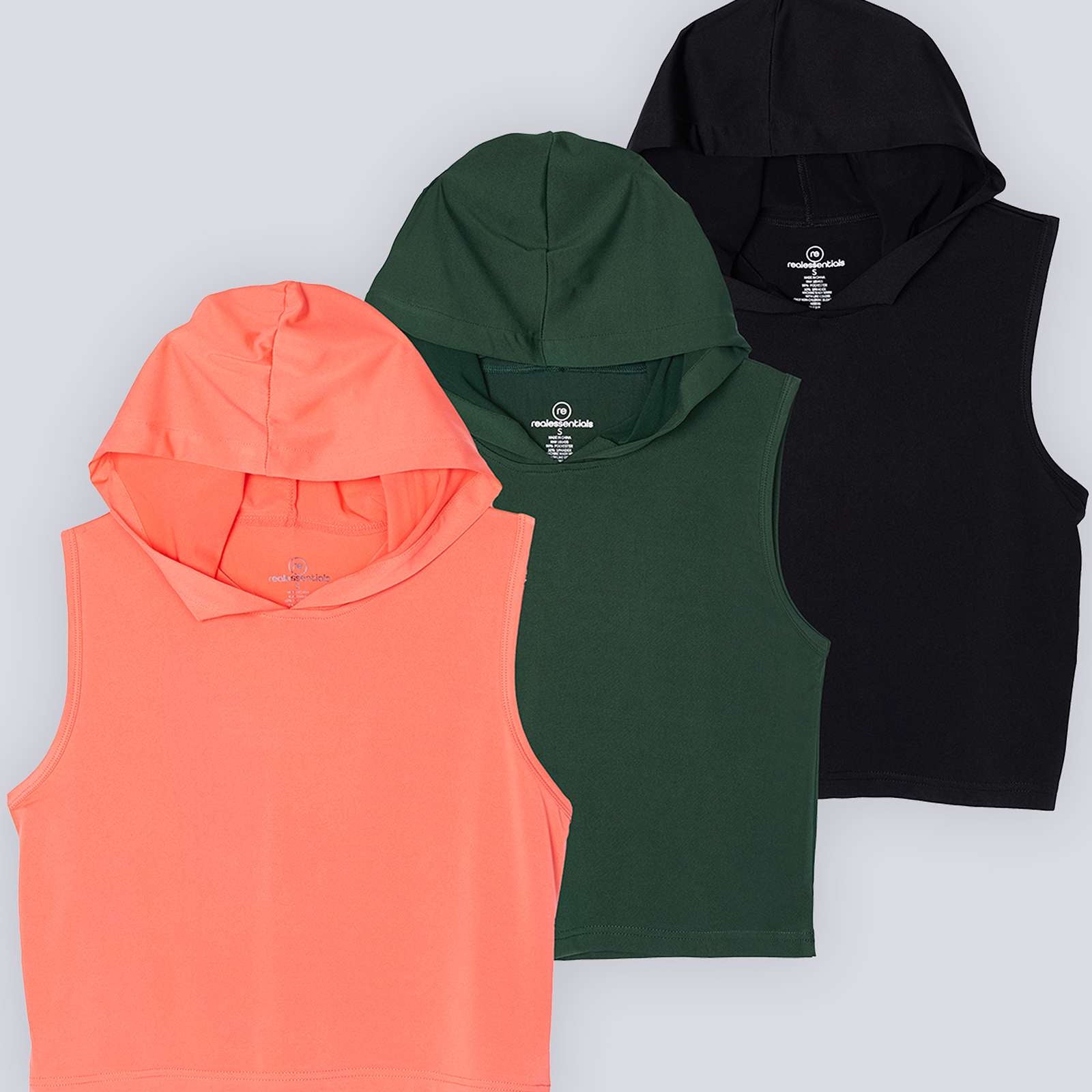3 Pack: Women's Sleeveless Cropped Tank Top Hoodie