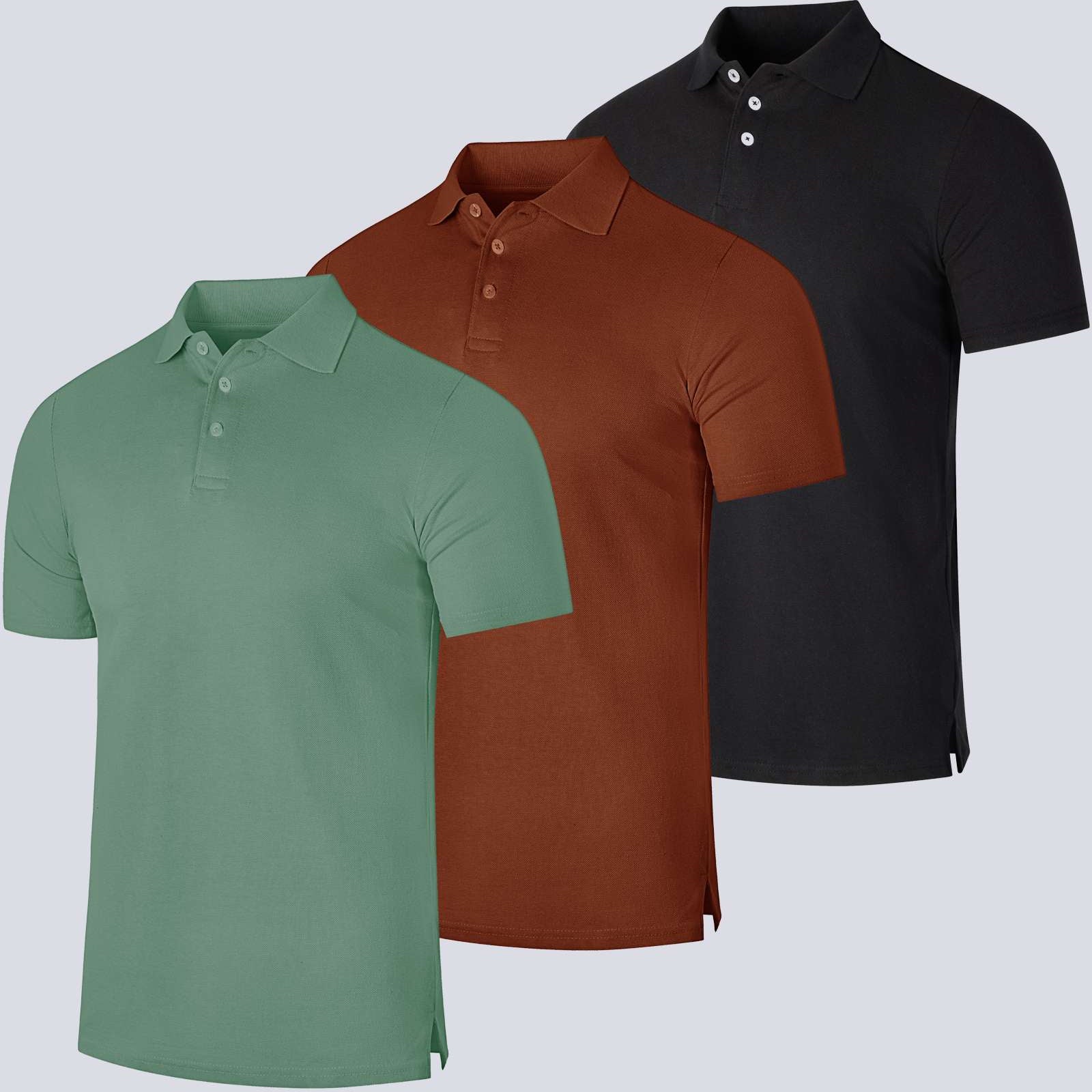3 Pack: Mens Cotton Pique Short Sleeve Polo Shirt