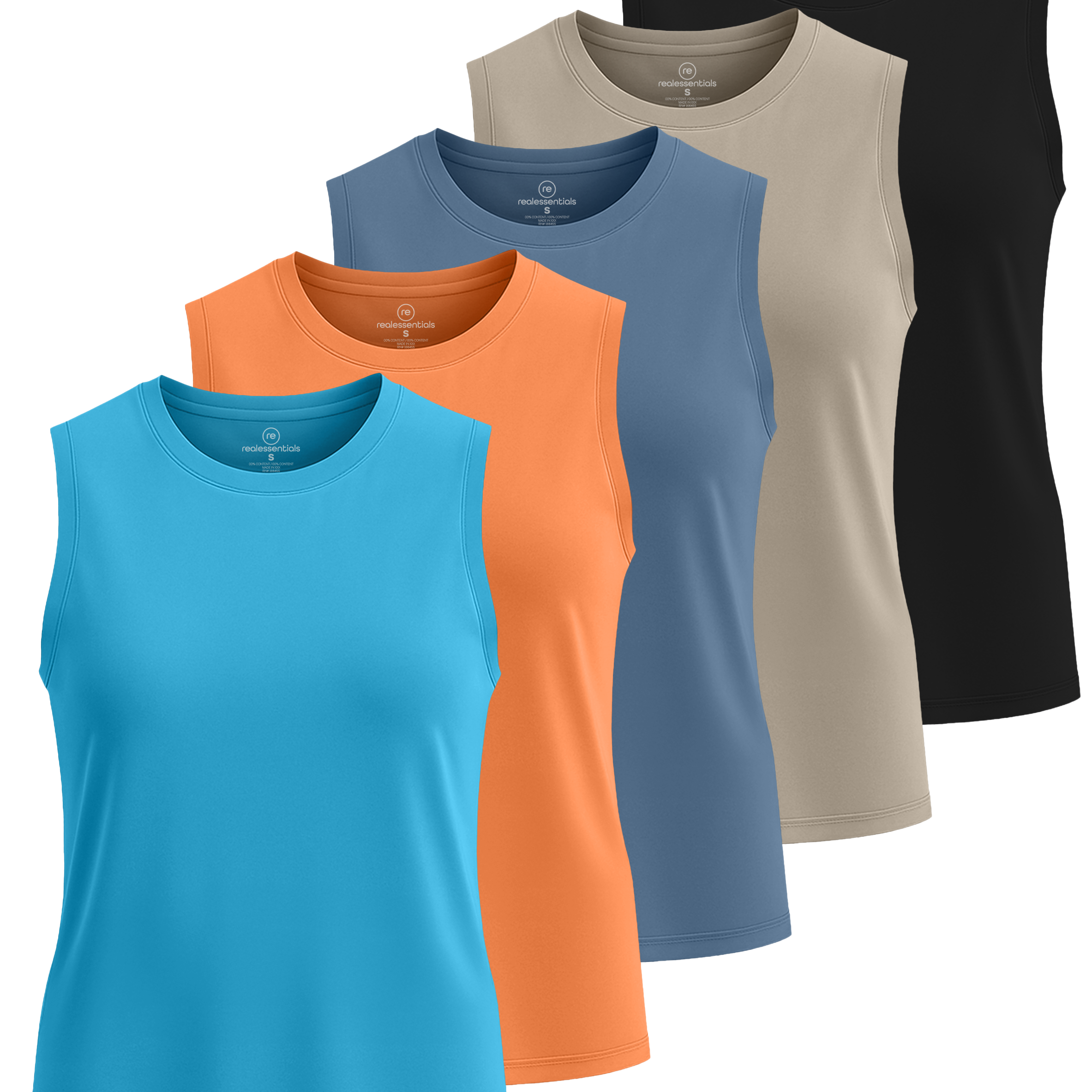 Real Essentials 5 Pack: Women's Dry-Fit Tank Top - Racerback Sleeveless T-Shirt Athletic Workout Gym Shirt (Plus Available)
