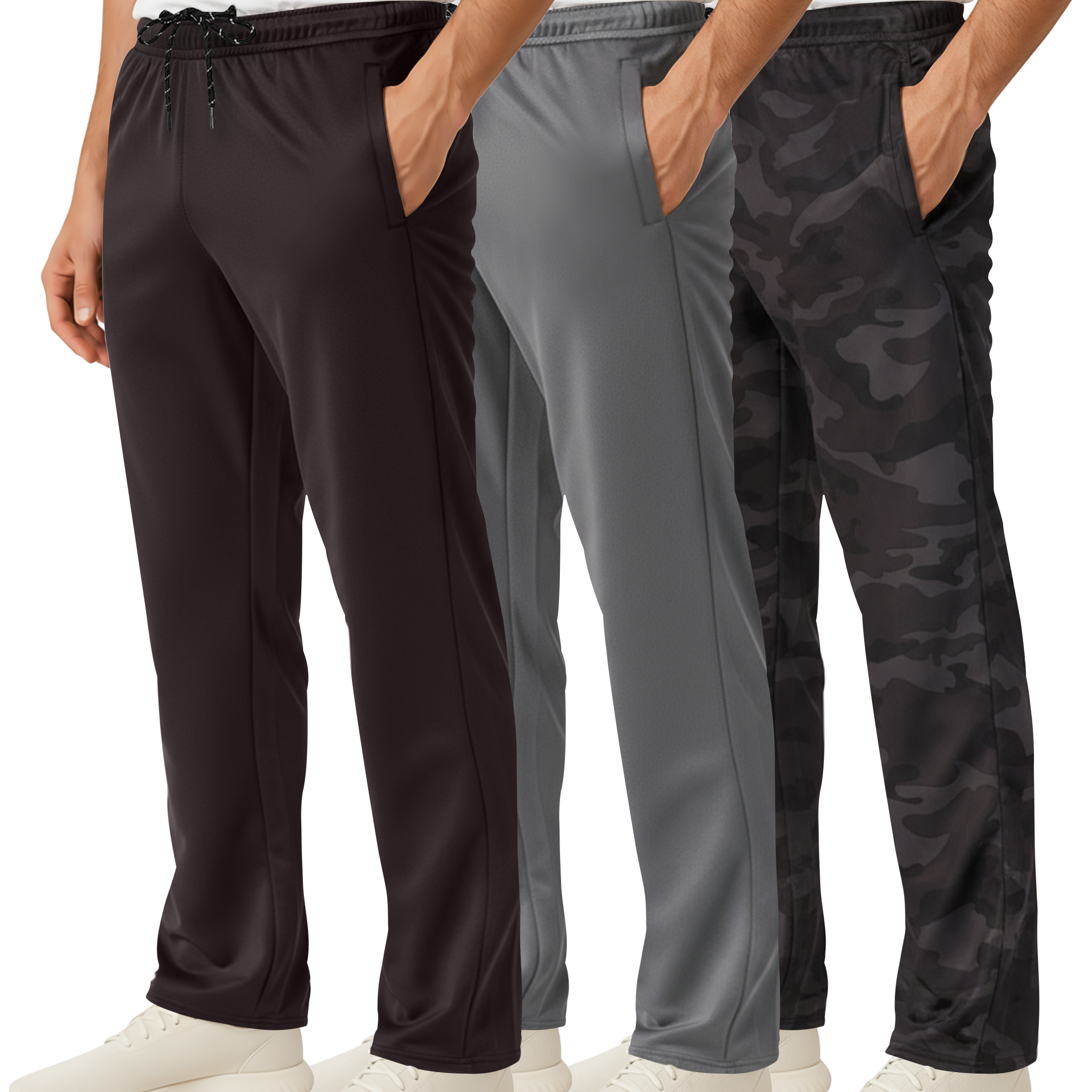 3 Pack: Mens Mesh Active Open Bottom Sweatpants