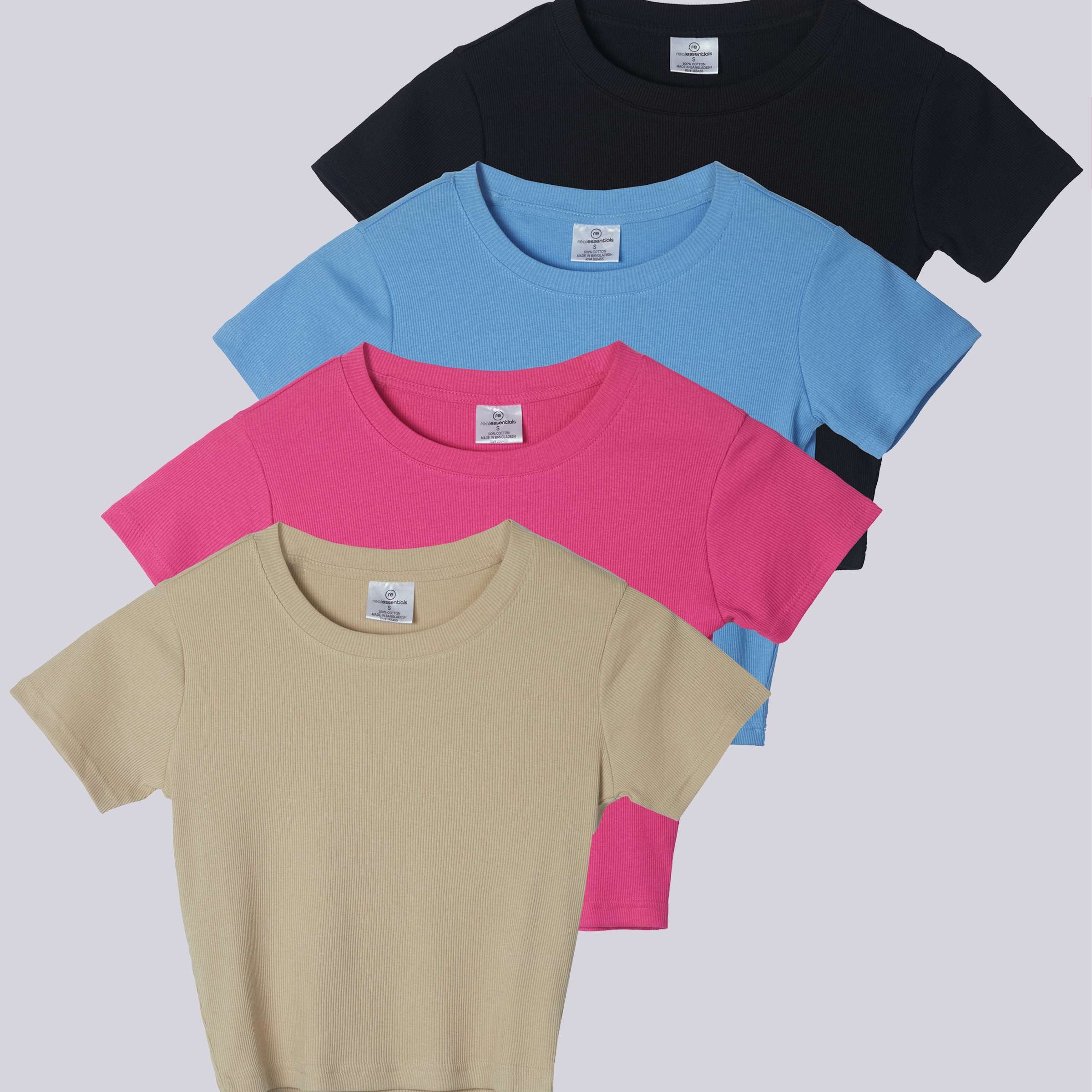 4 Pack: Women's Short Sleeve Ribbed Knit Crop Top
