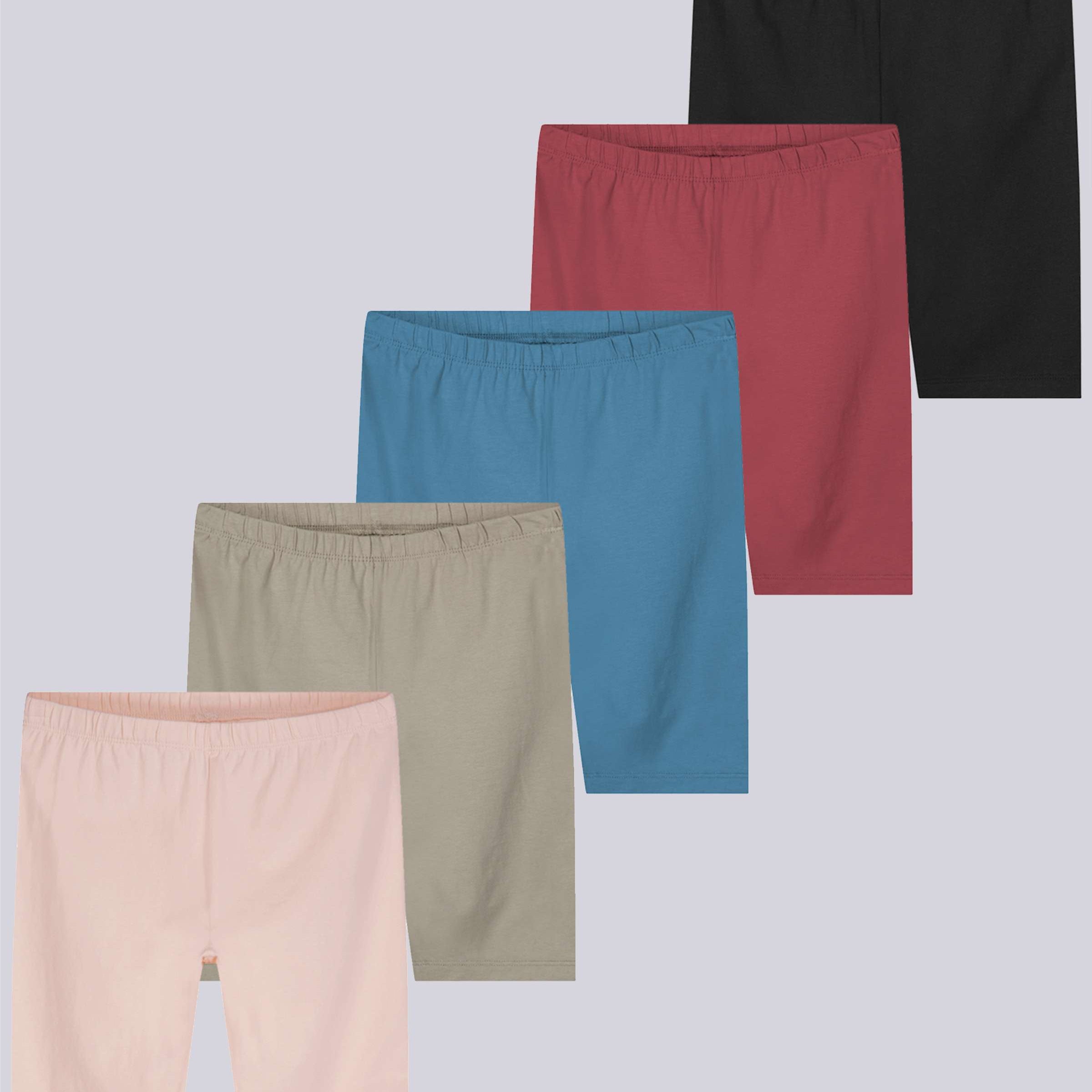 5 Pack: Girls' Cotton Spandex Biker Shorts