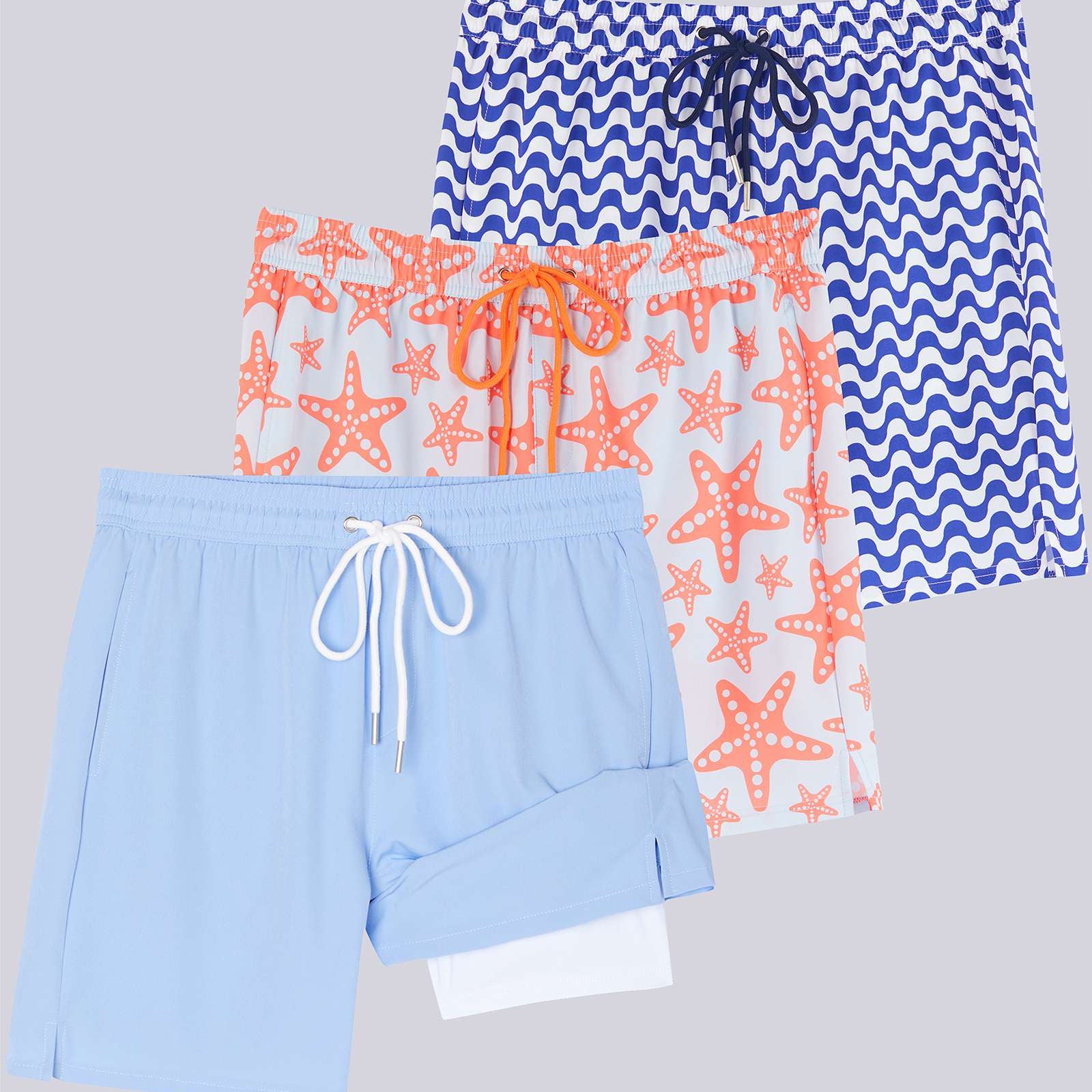 3 Pack: Men's 7" 2-in-1 Swim Trunks with Compression Liner