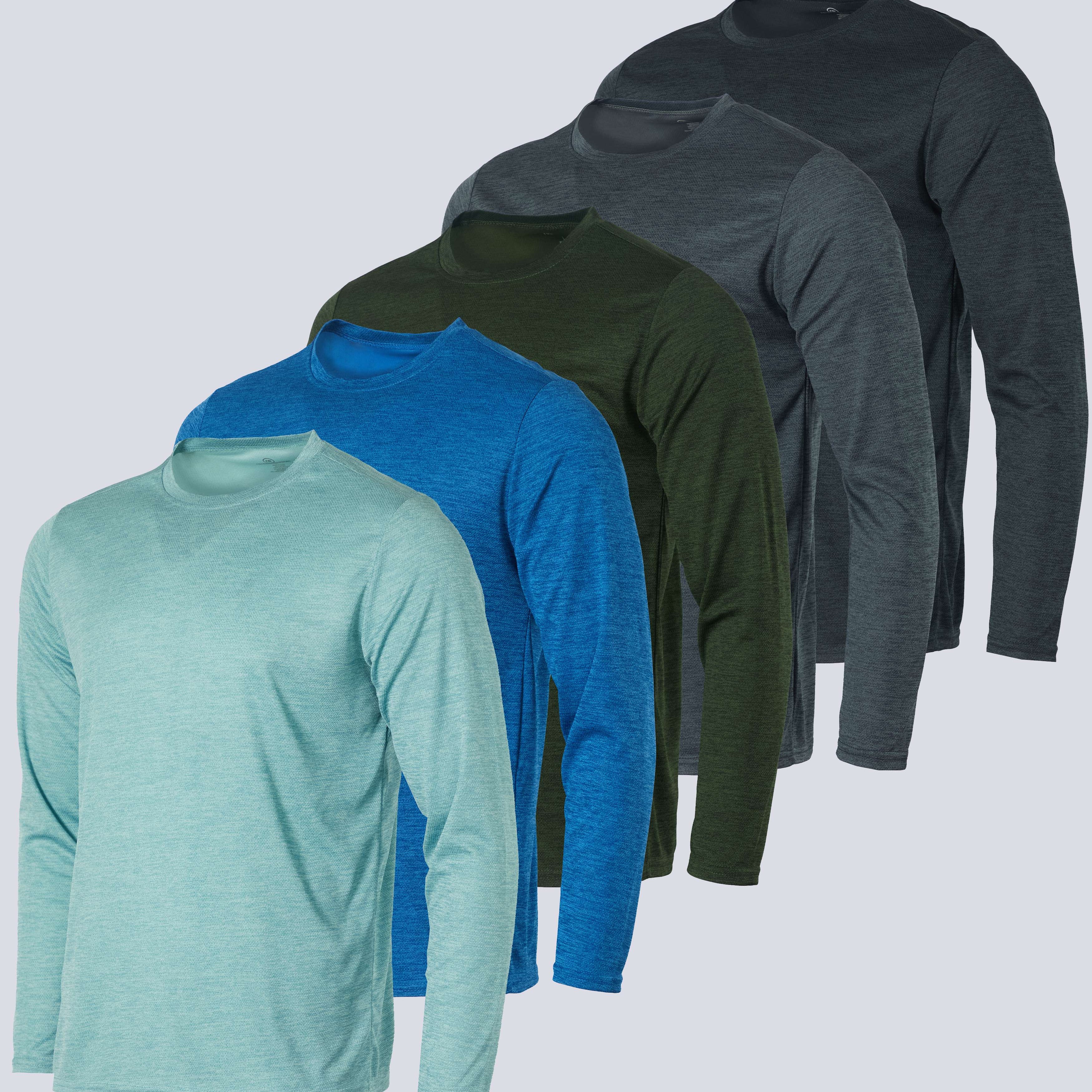 5 Pack: Men's Mesh Quick Dry Athletic Long Sleeve T-Shirt UPF SPF UV Sun (Available in Big & Tall)
