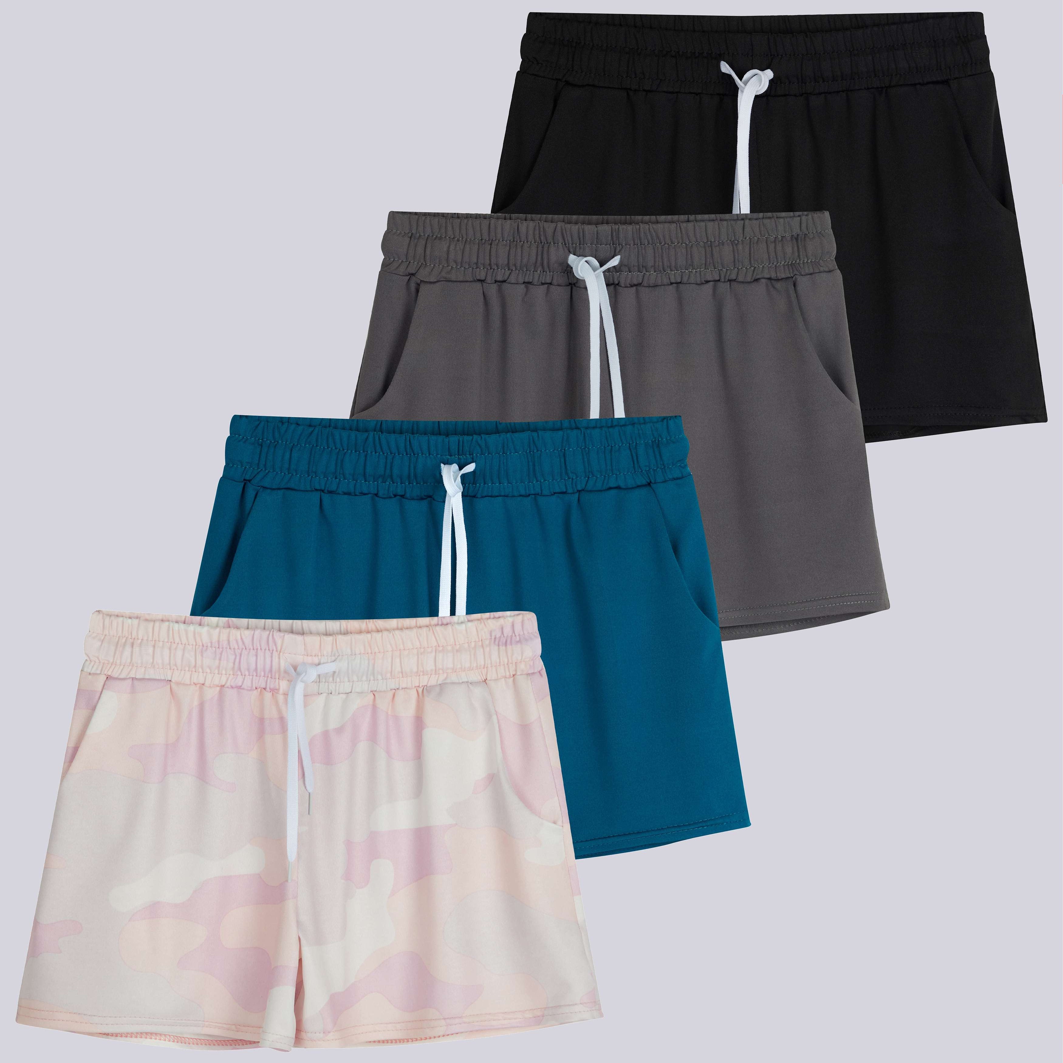 4 Pack: Girls Dry-Fit Active Shorts