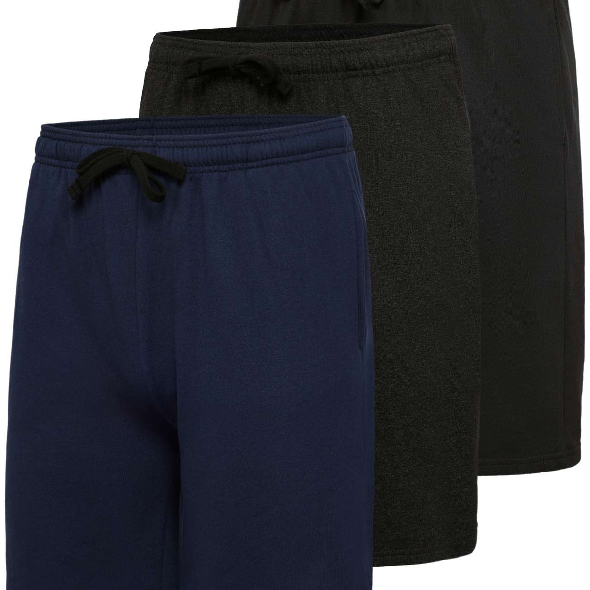 Real Essentials 3 Pack: Men’s 9" Cotton Fleece Sweat Short – Casual Gym, Lounge & Sleep Shorts with Pockets