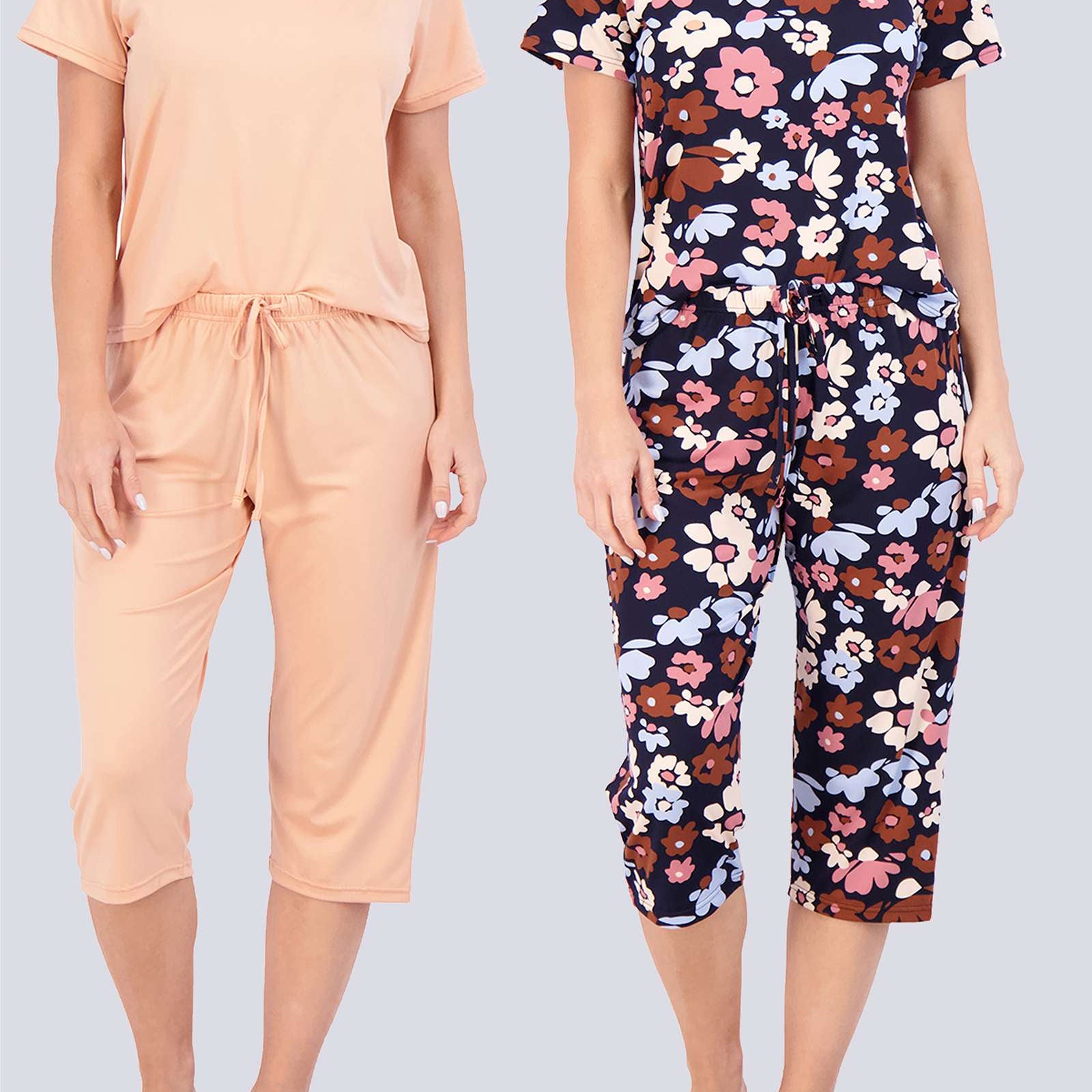 2 Pack: Women's Short-Sleeve PJ Top with Capri Pants
