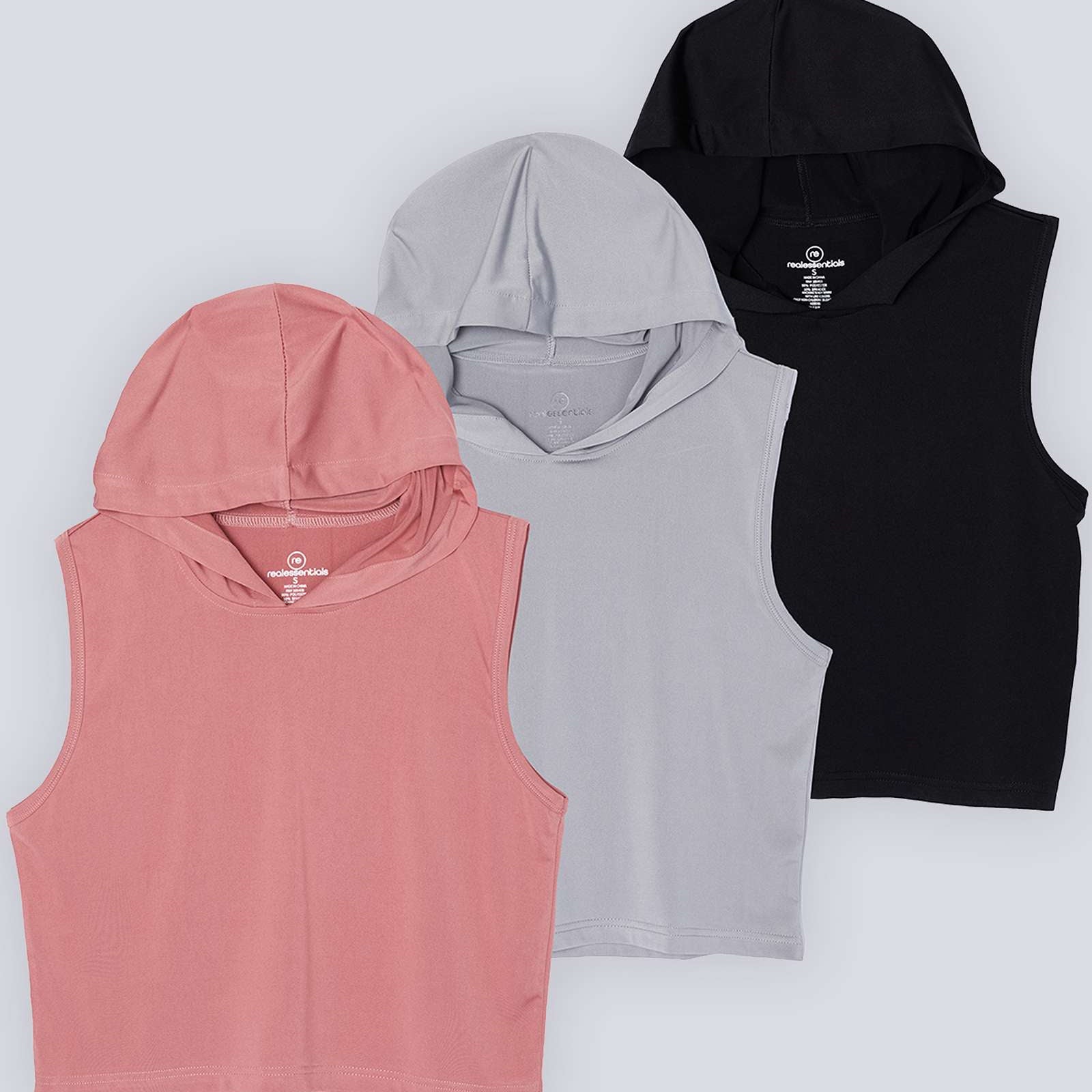 3 Pack: Women's Sleeveless Cropped Tank Top Hoodie