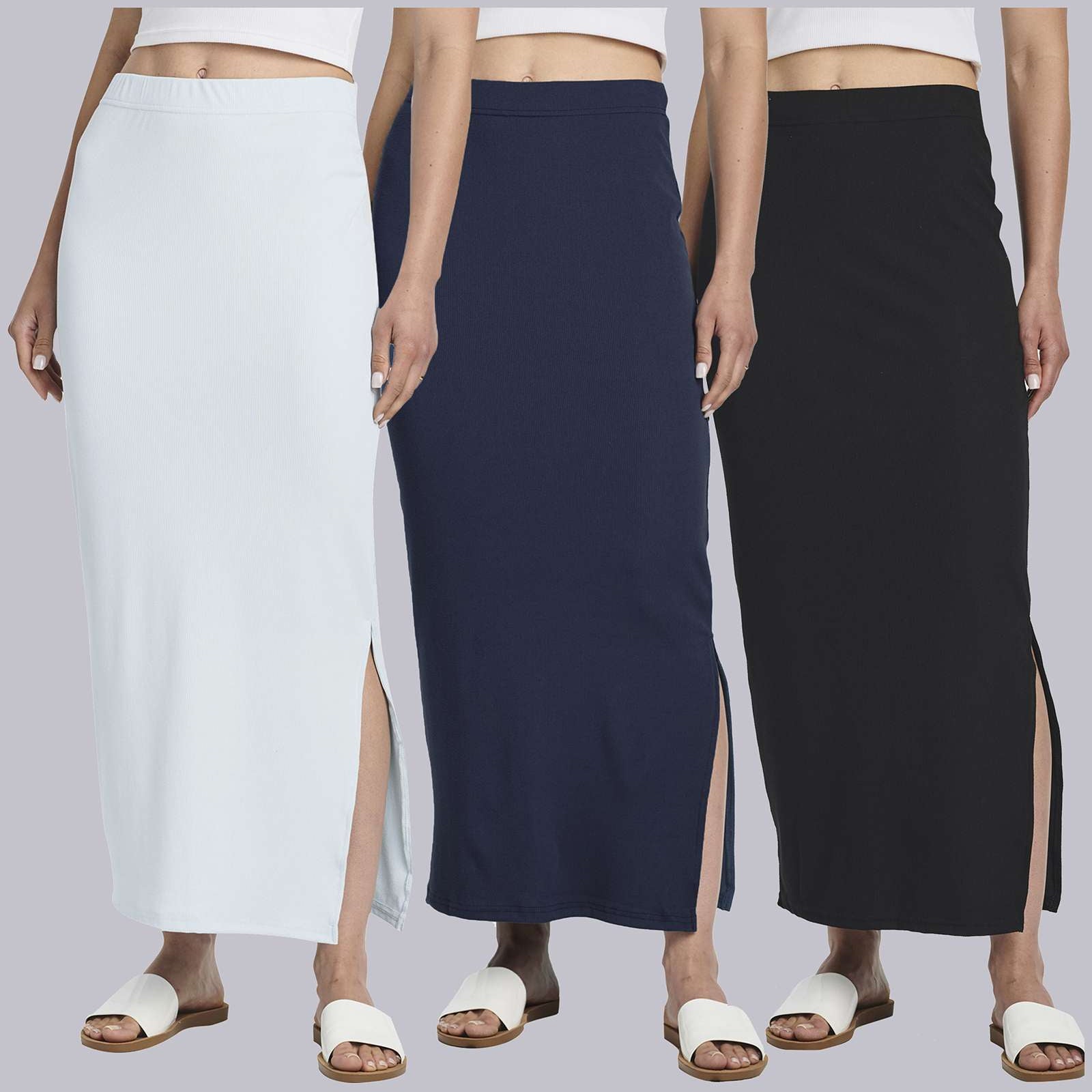 3 Pack: Women's Ribbed High Waisted Maxi Skirt