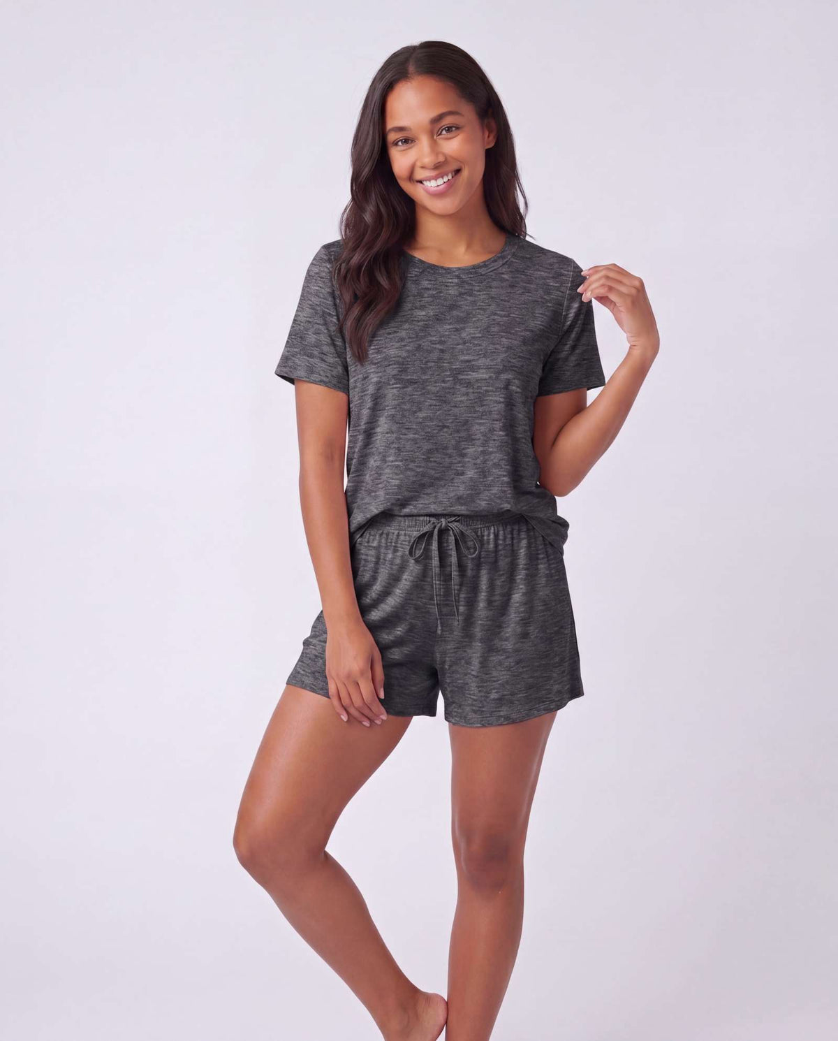 Real Essentials 3 Pack Women's Pajama Sets 3 Piece Crew Tee Tank Top Sleep Shorts Sleepwear - Charcoal Heather