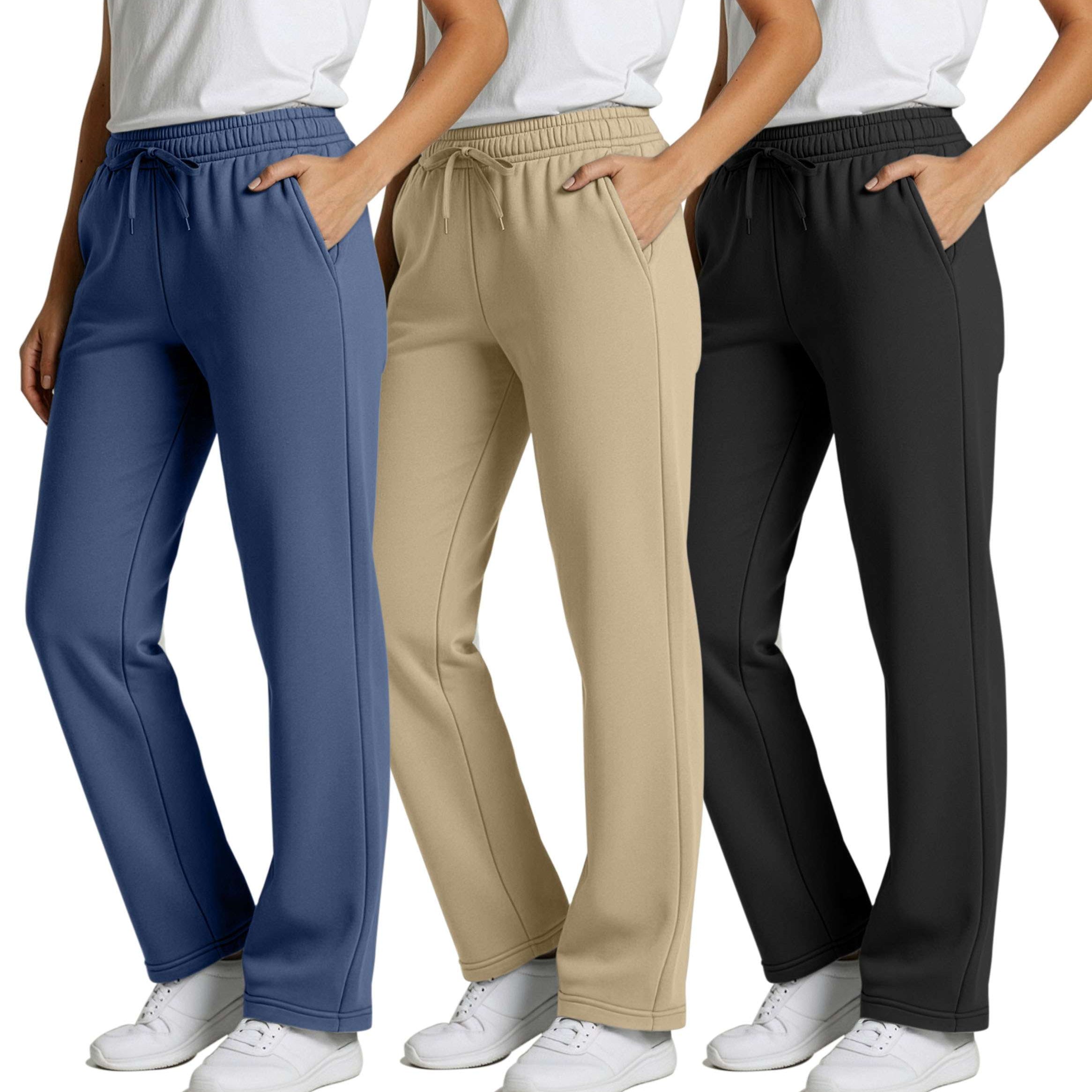 3 Pack: Womens Fleece Open Bottom Sweatpants