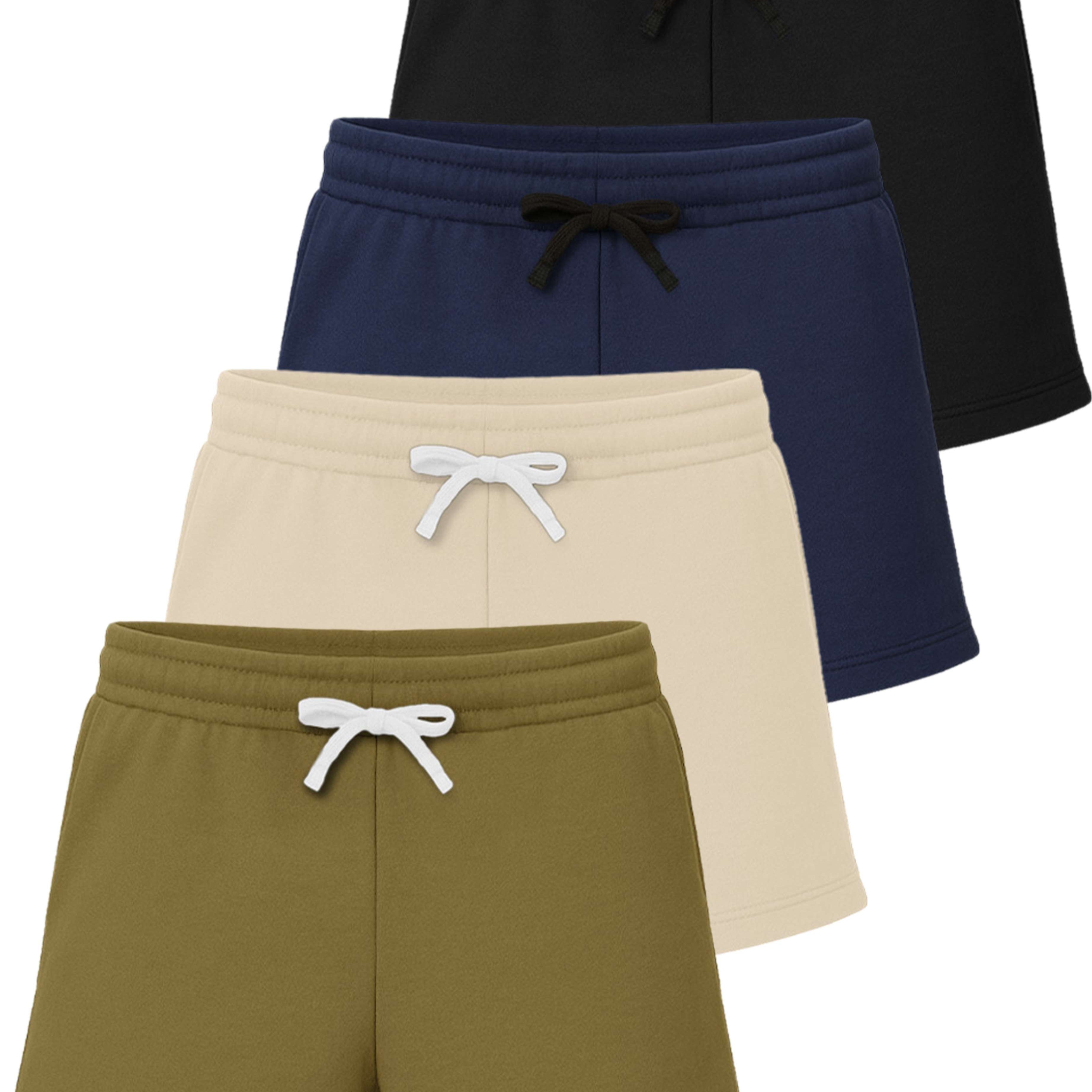 Real Essentials 4 Pack: Girls Fleece Shorts – Ultra Soft Pull On Lounge & Sport Shorts for School, Play & Everyday Comfort