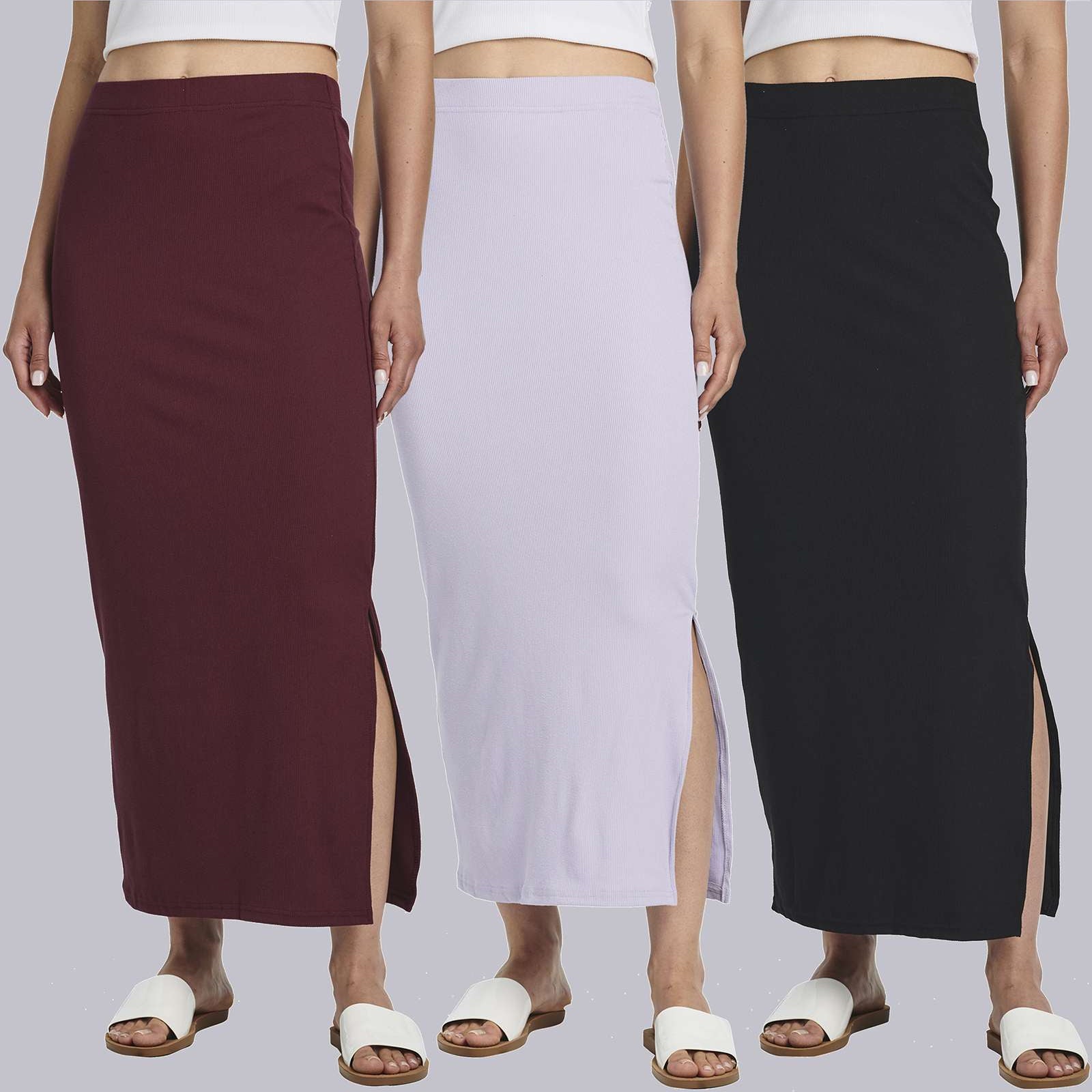 3 Pack: Women's Ribbed High Waisted Maxi Skirt