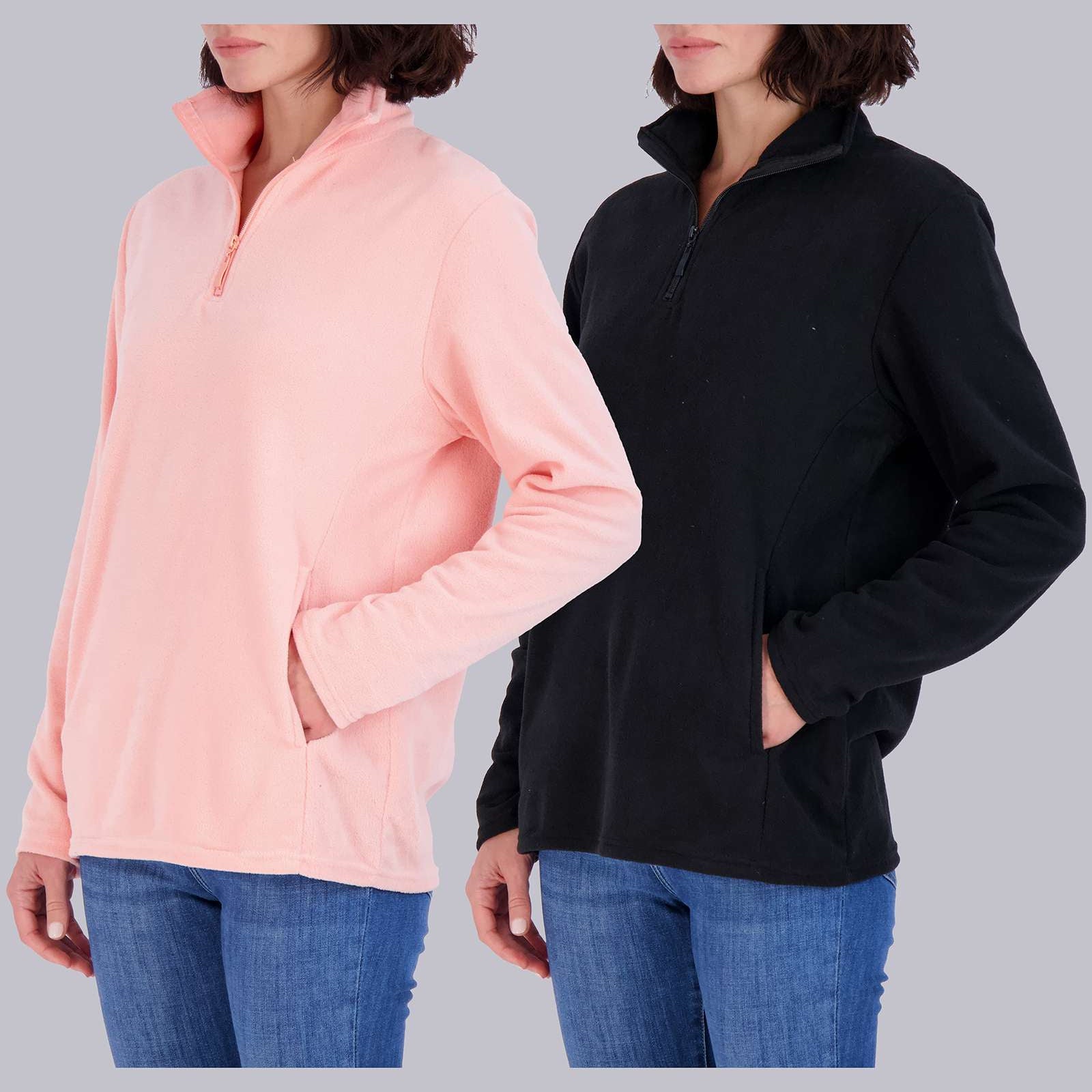 2 Pack: Women's Polar Fleece Long-Sleeve Quarter Zip Winter Jacket (Available in Plus Size)