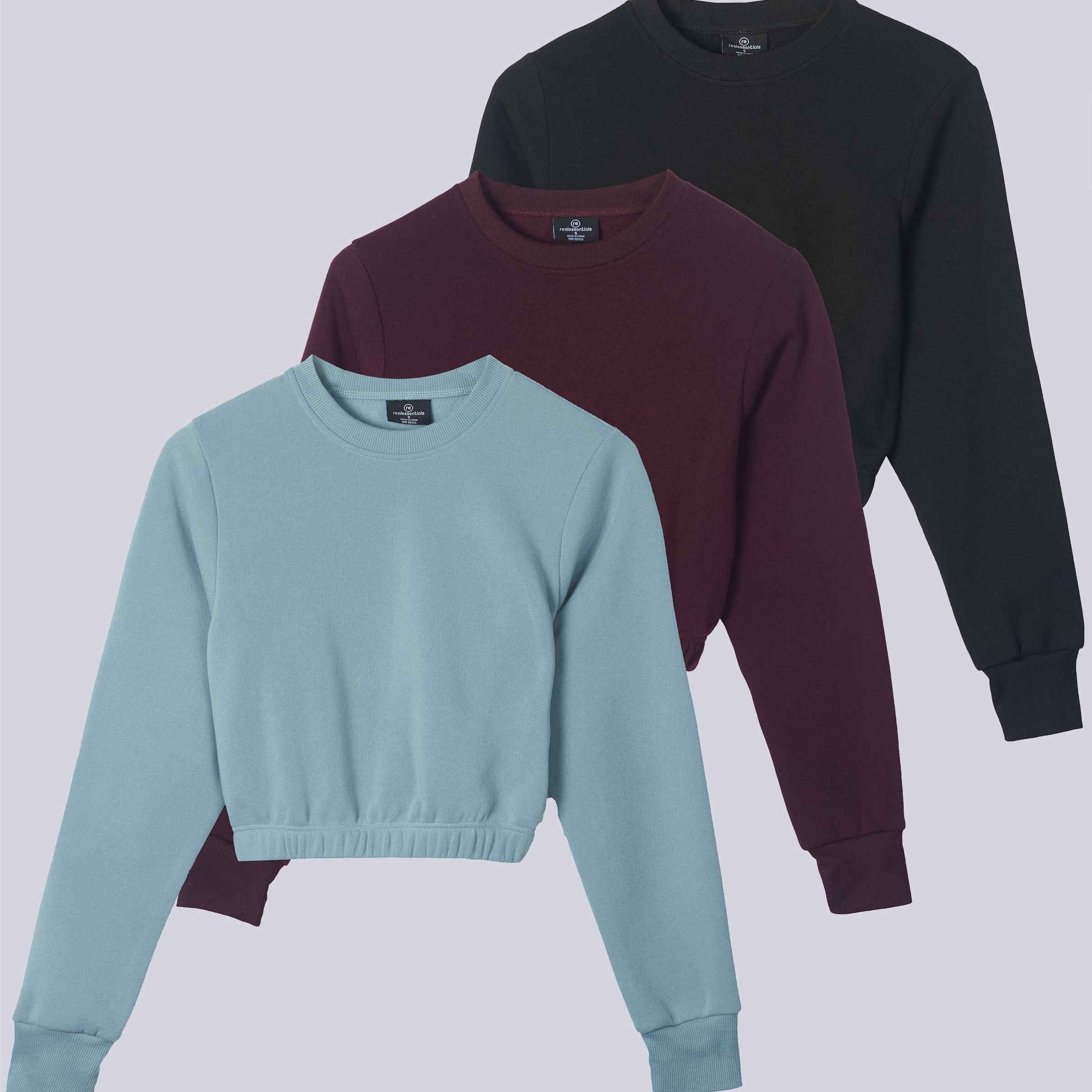 3 Pack: Women's Fleece Cropped Sweatshirt (Available in Plus Size)