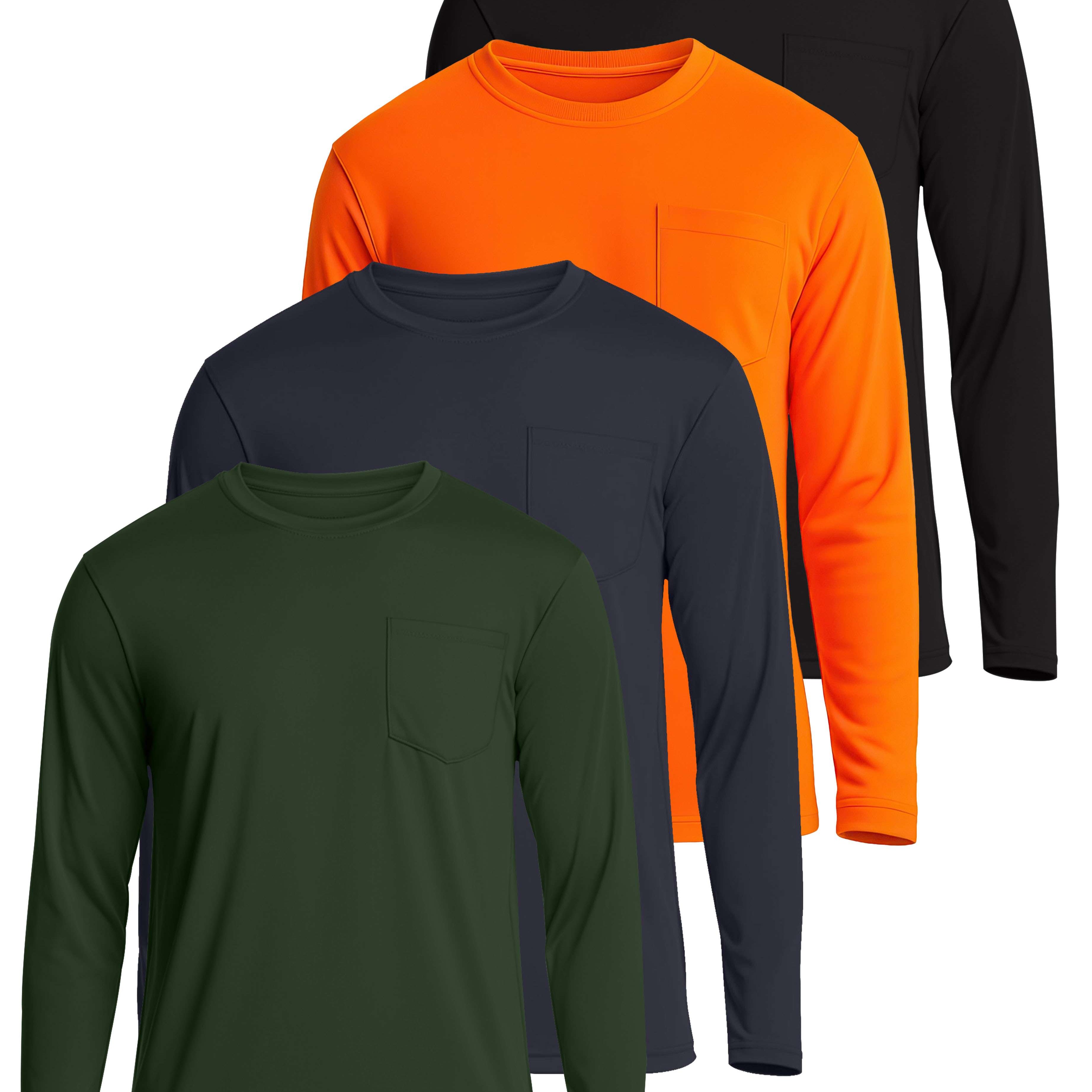 4 Pack: Mens Dry-Fit Long Sleeve Pocket Crew T-Shirt
