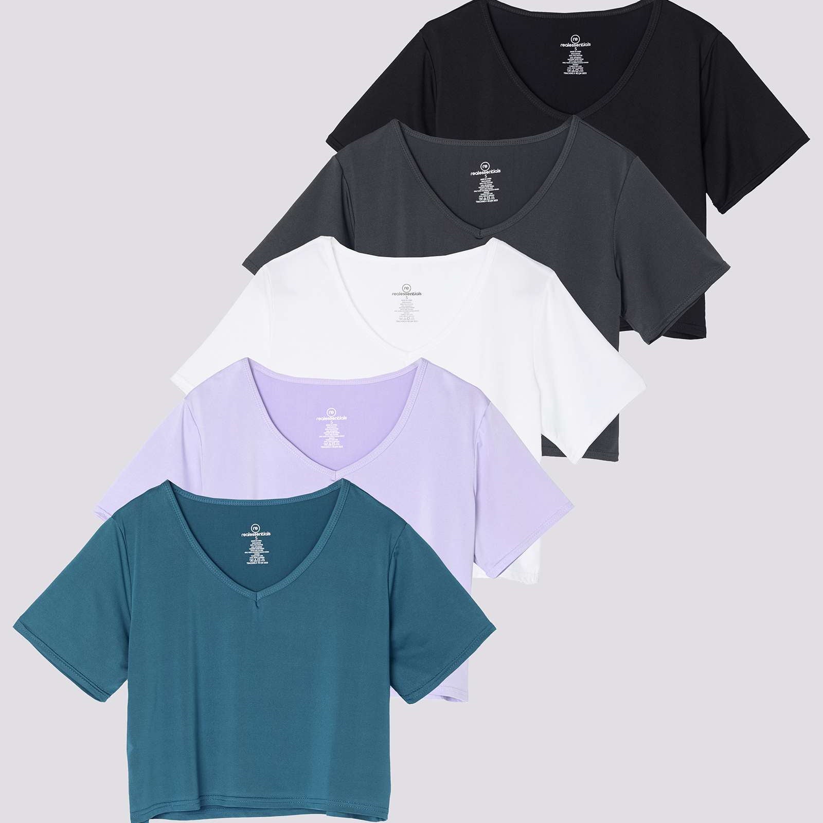5 Pack: Women's Dry-Fit Short Sleeve V-Neck Crop Top