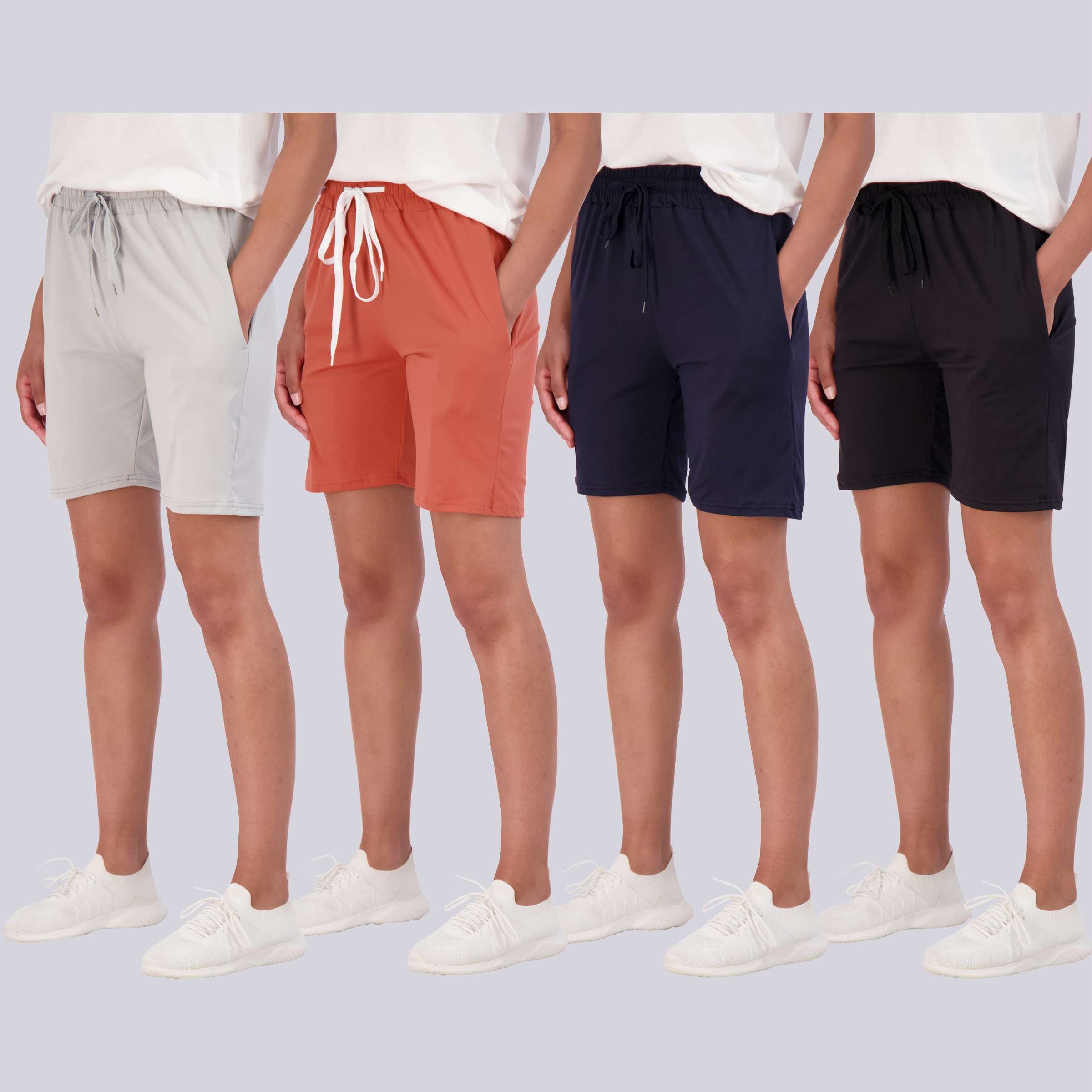 4 Pack: Women's 7" Bermuda Long High Waisted Shorts (Available in Plus Size)