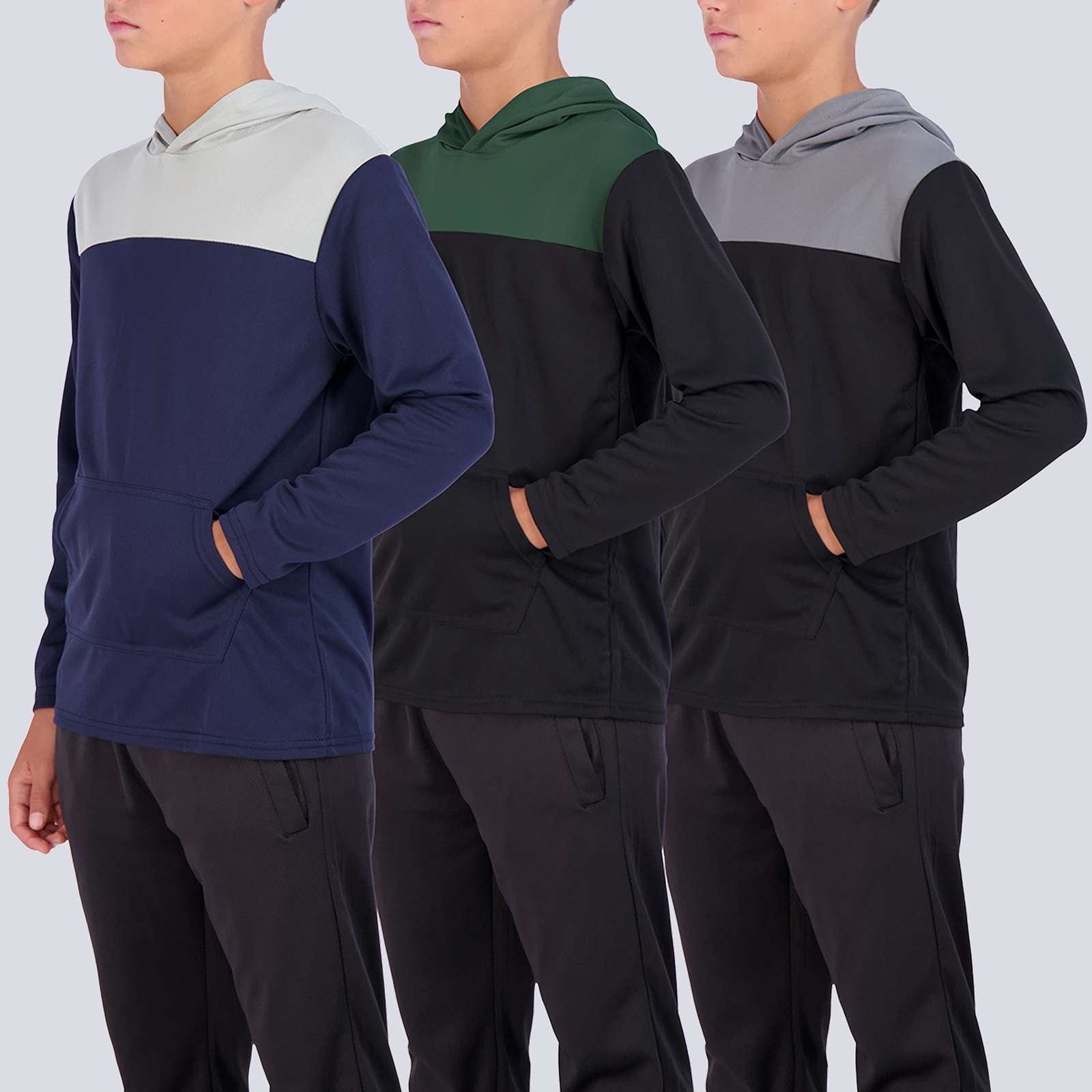 3 Pack: Boys Mesh Long Sleeve Pullover Hoodie Active Sweatshirt