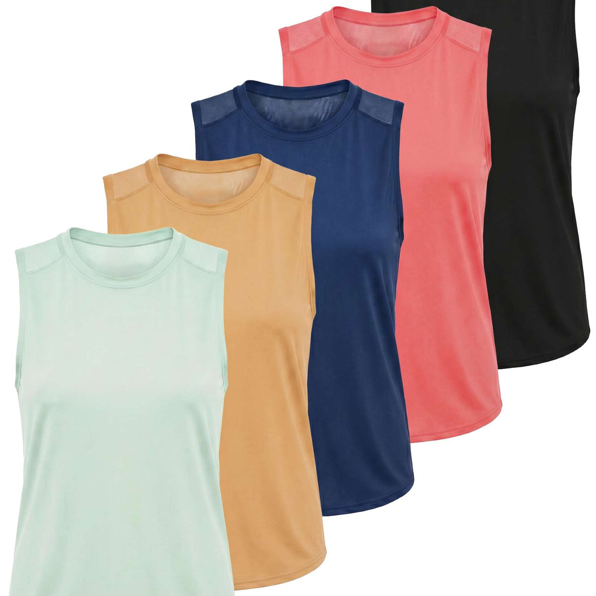 Real Essentials 5 Pack Women's Dry Fit Tank Tops Sleeveless Racerback Athletic Workout - Set 1