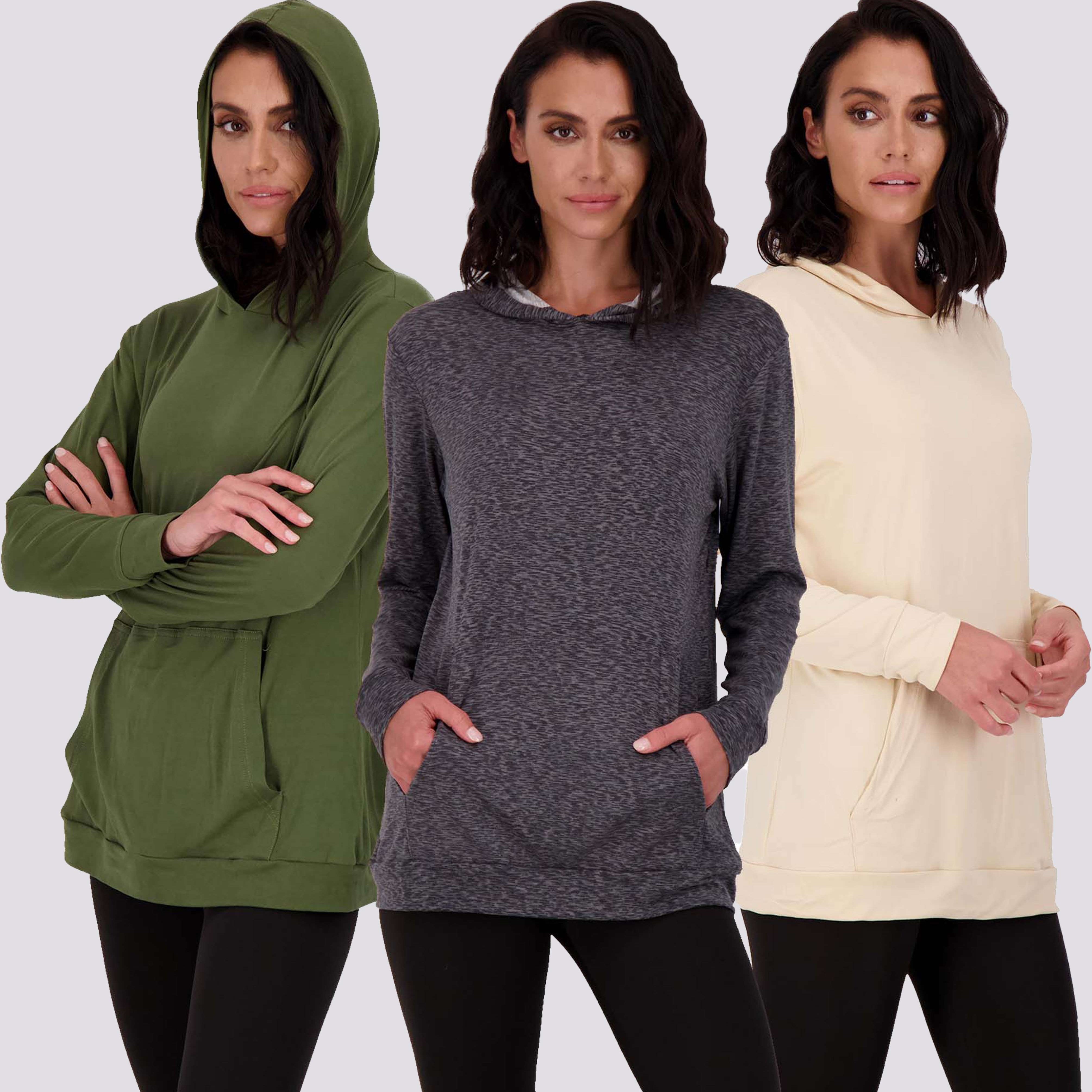 3 Pack: Womens Super-Soft Lounge Hoodie Pullover Sweatshirt