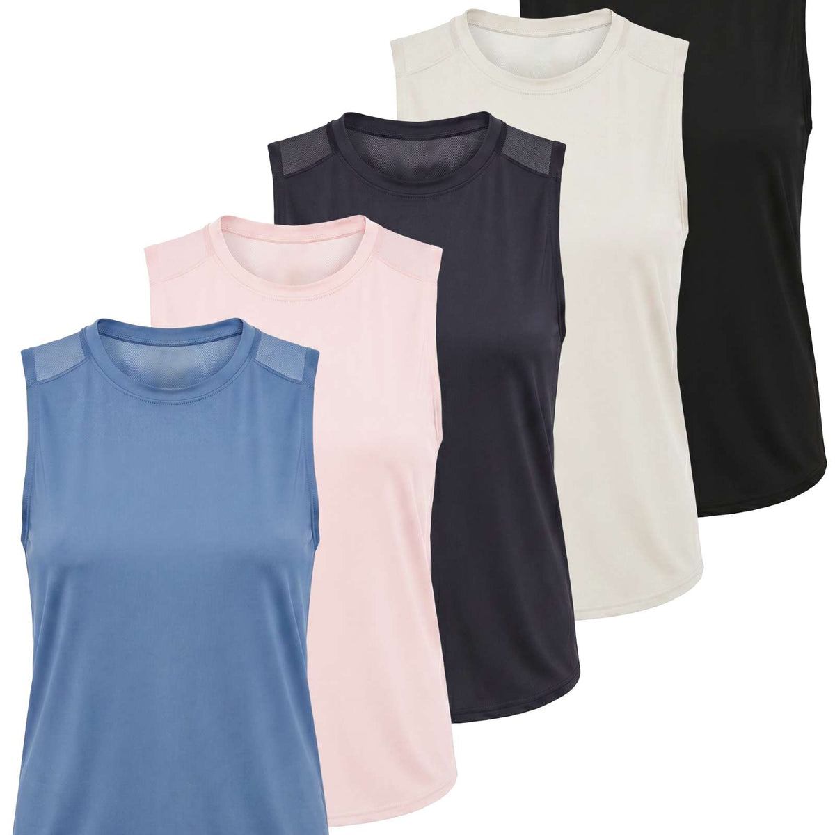 Real Essentials 5 Pack Women's Dry Fit Tank Tops Sleeveless Racerback Athletic Workout - Set 2
