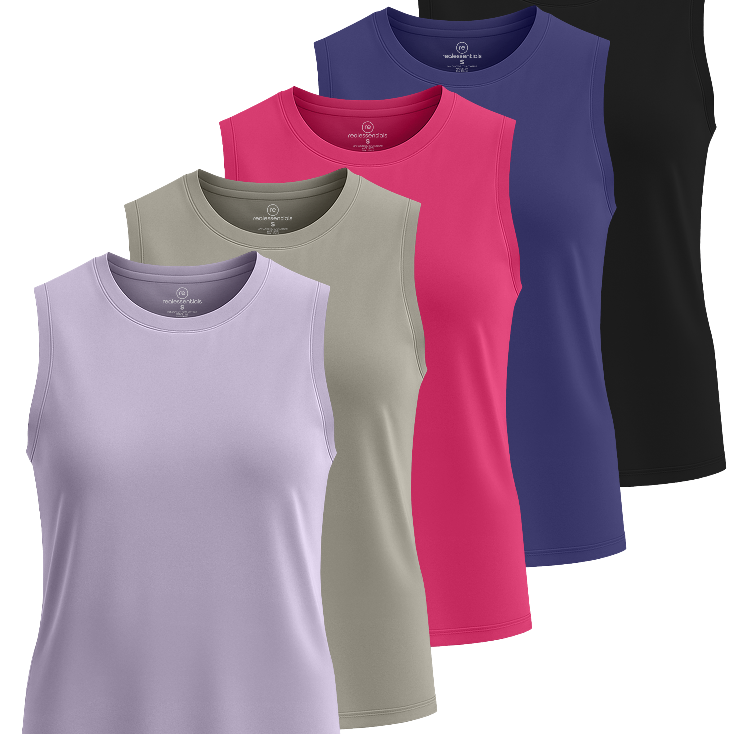 Real Essentials 5 Pack: Women's Dry-Fit Tank Top - Racerback Sleeveless T-Shirt Athletic Workout Gym Shirt (Plus Available)