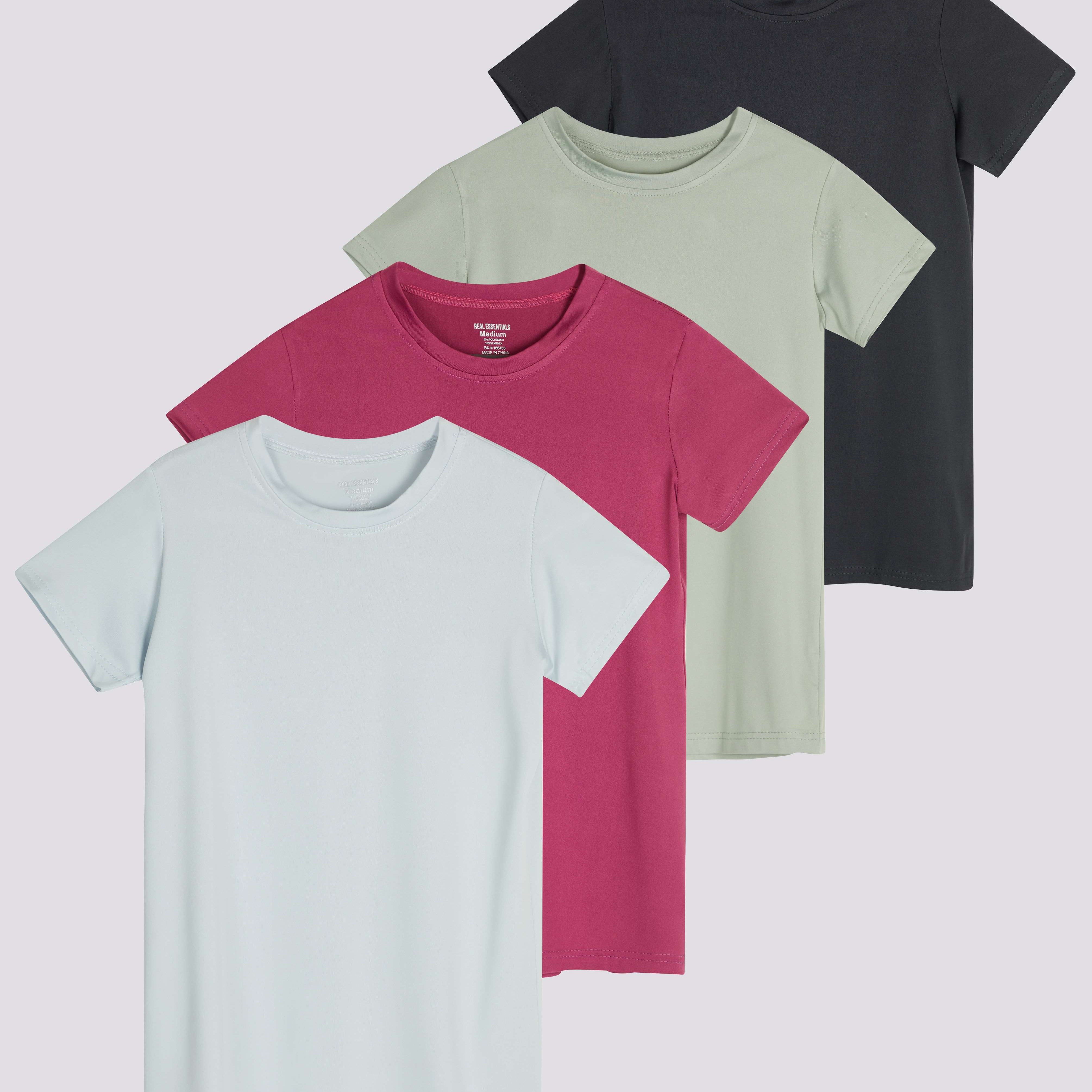 4 Pack: Girls Short Sleeve Dry-Fit Crew Neck Active T-Shirt