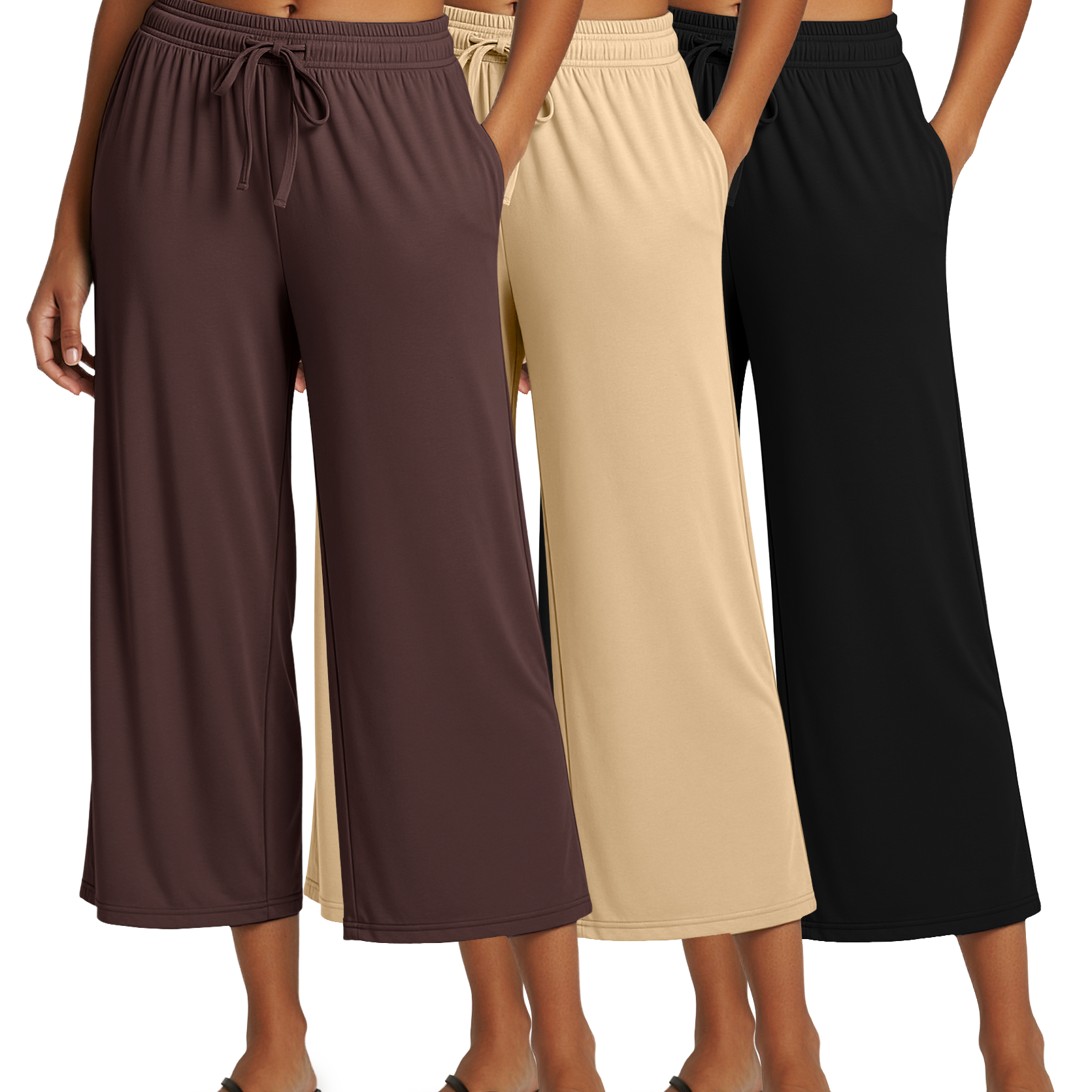 3 Pack: Women's Ultra-Soft Wide Leg Capri Pants